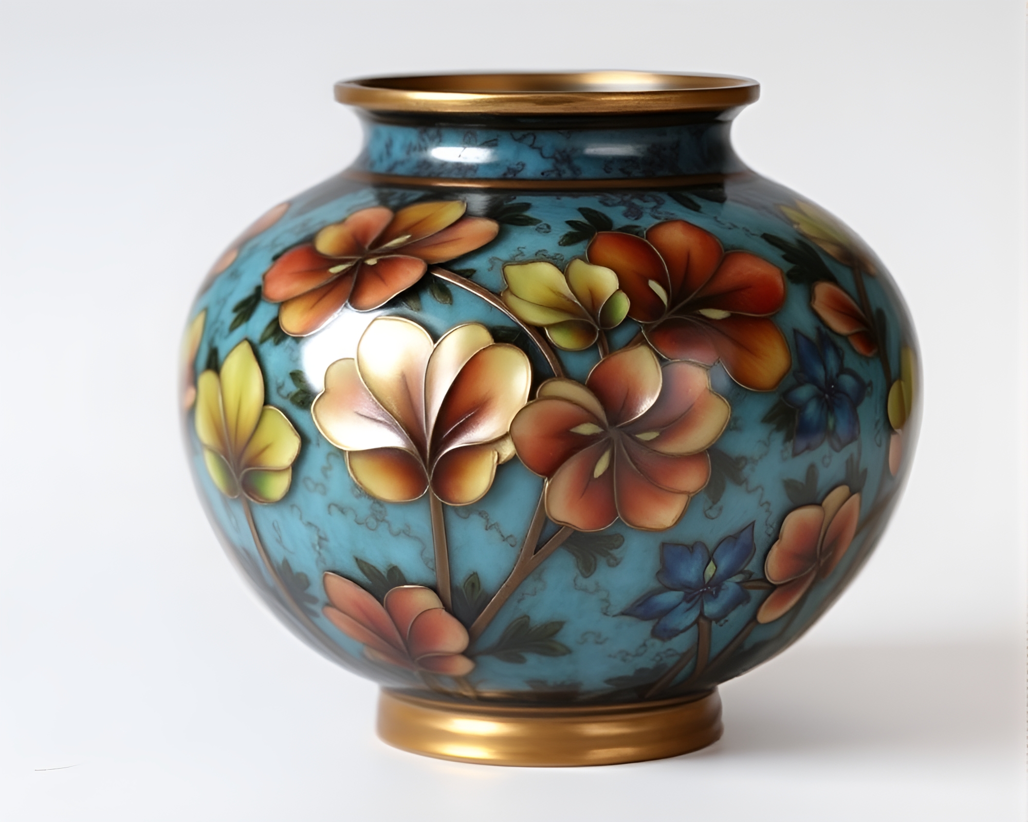 Bronze Patina Cloisonné Vase Illuminated Origami Style – free AI stock image