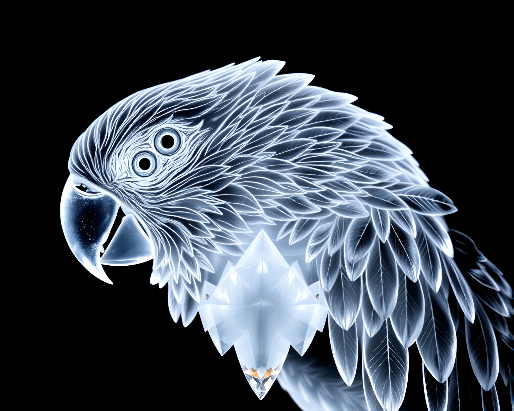 Symmetrical Engraved Tropical Parrot in Crystal Clarity – free AI stock image