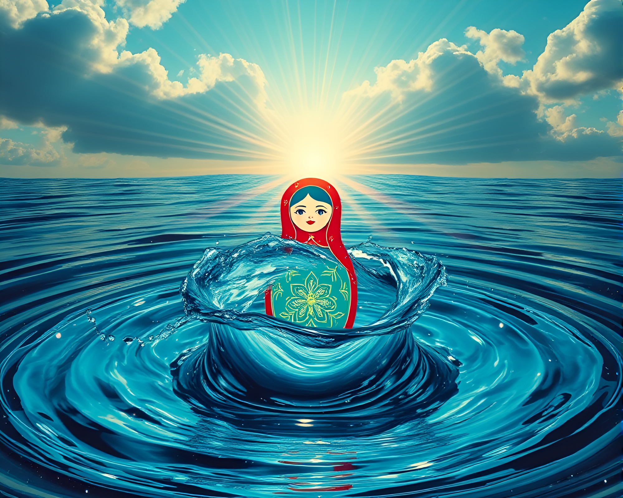 Retrowave Matryoshka Dolls in Whirlpool God Rays – free AI stock image