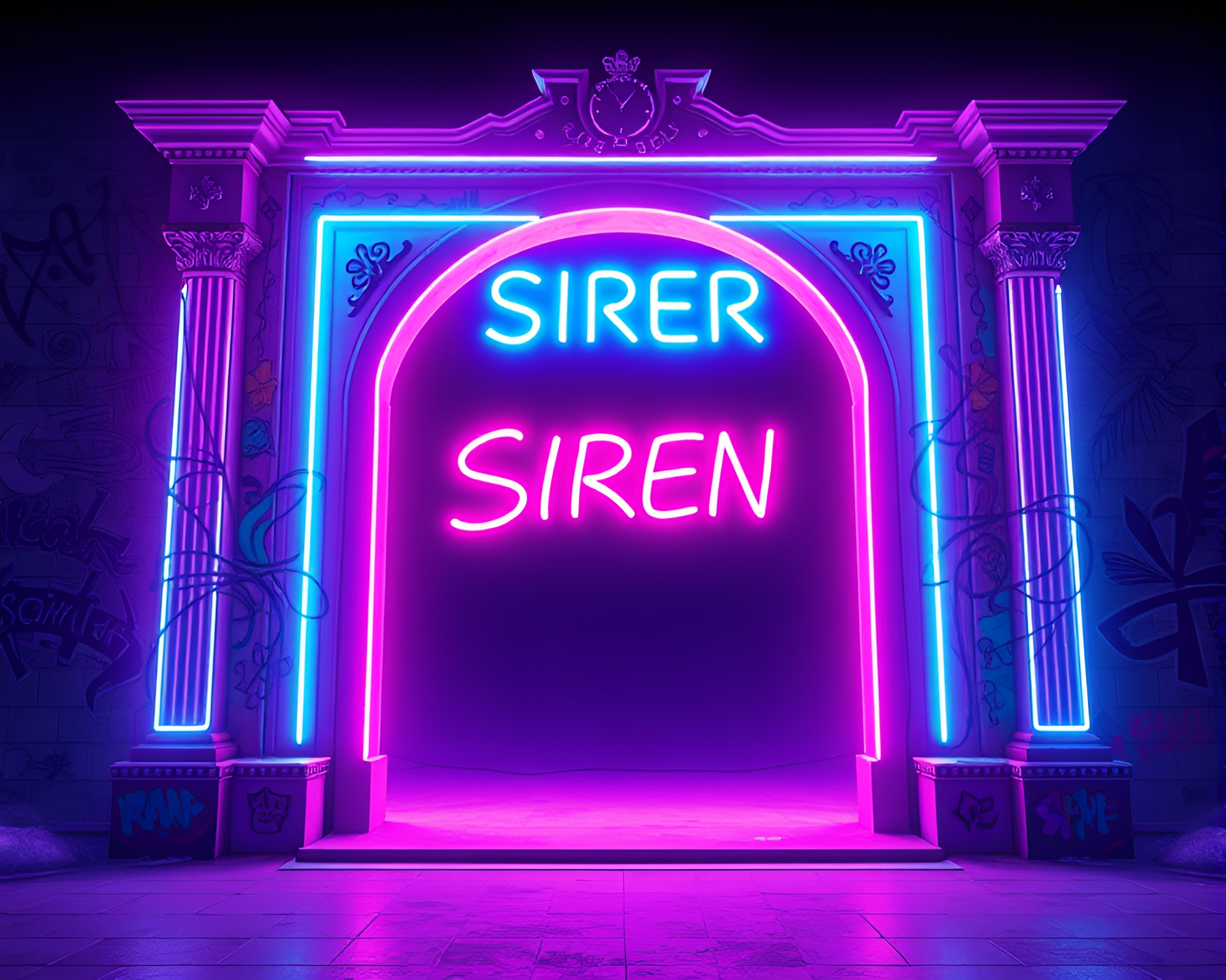Neon Siren in Architectural Frame Concept Art – free AI stock image