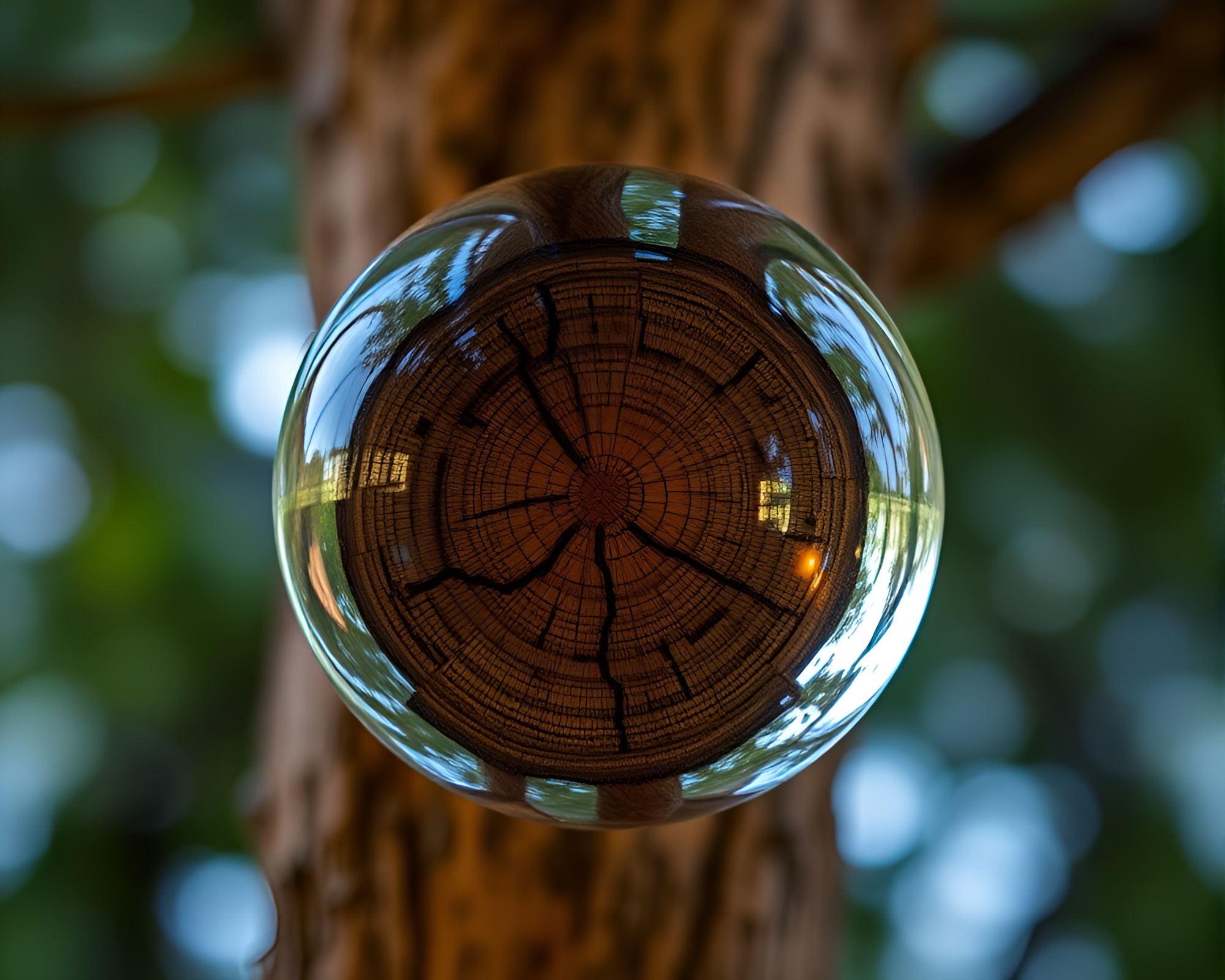 Glass Orb Tree Rings Prism Refraction Long Exposure – free AI stock image