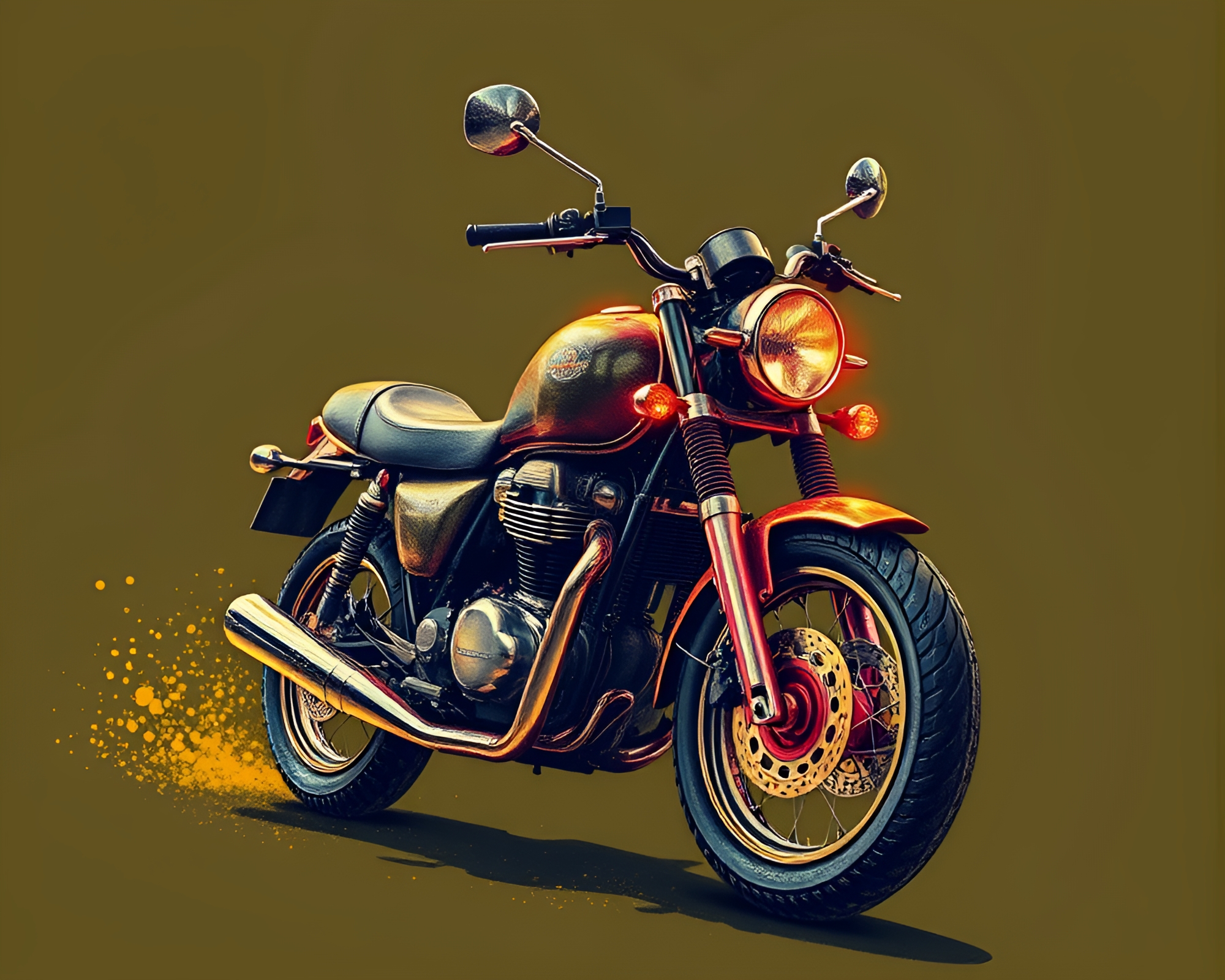 Neon Motorcycle in Olive Drab Pointillist Pastel Art – free AI stock image