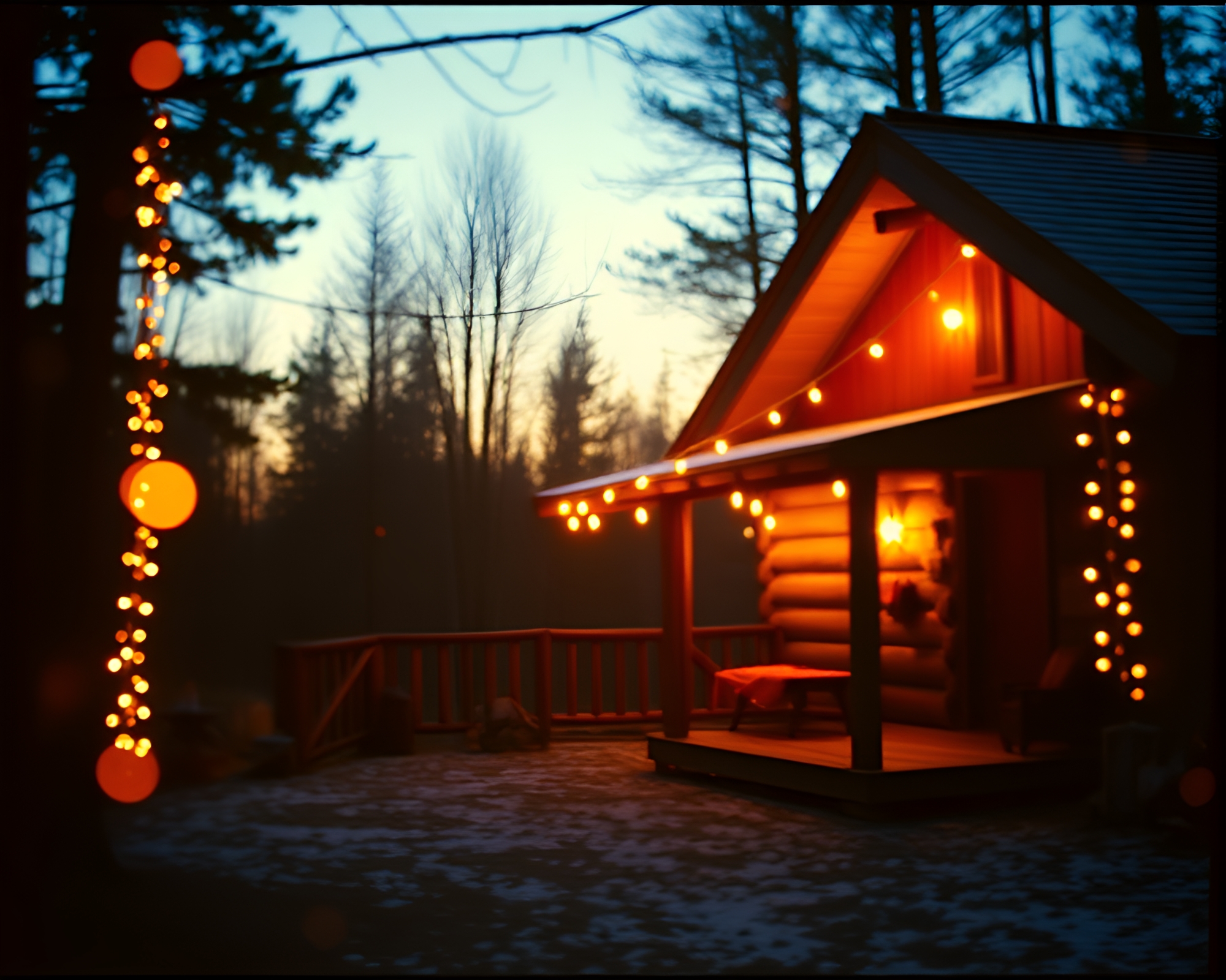 Rustic Cabin Sprocket Holes in Golden Hour Glow – free AI stock image