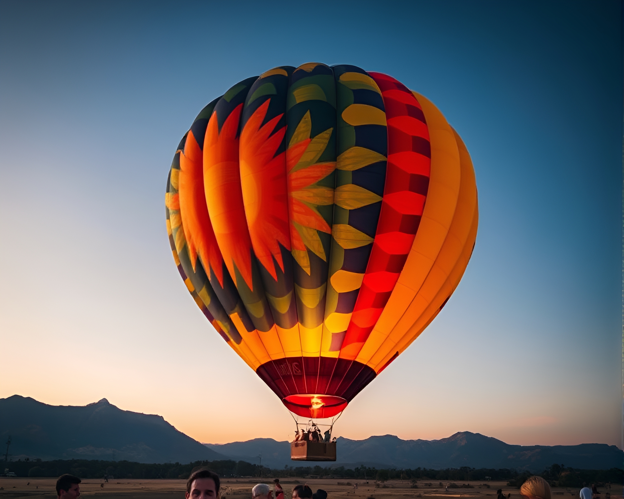 Sgraffito Hot Air Balloon Soaring in Solar Flare Glow – free AI stock image