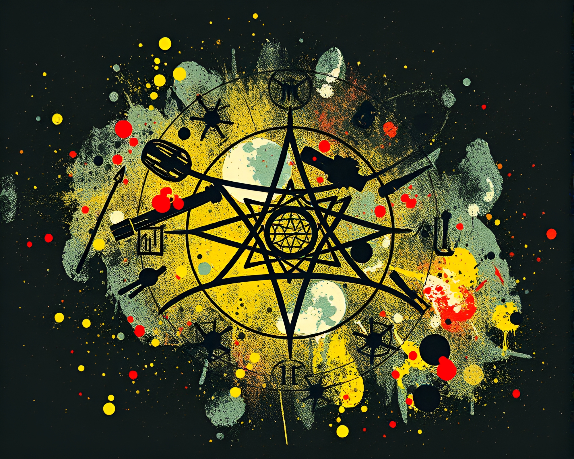 Alchemical Symbols Screenprint Technical Illustration – free AI stock image