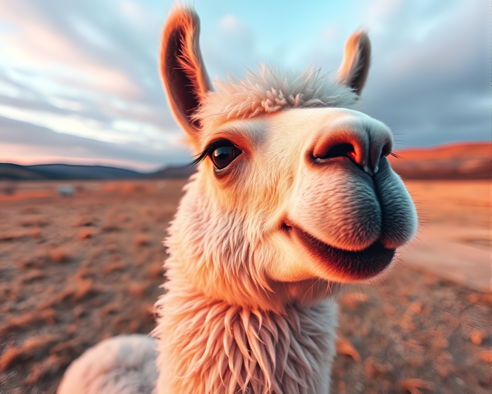 Fisheye Llama Gazing in Rose Gold High Dynamic Range – free AI stock image