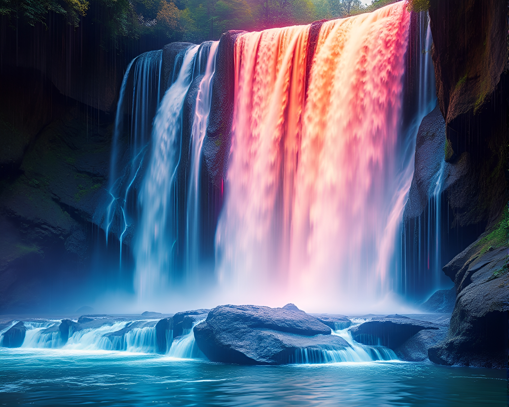 Mesmerizing Maximalist Waterfall under Surreal Digital Noise – free AI stock image
