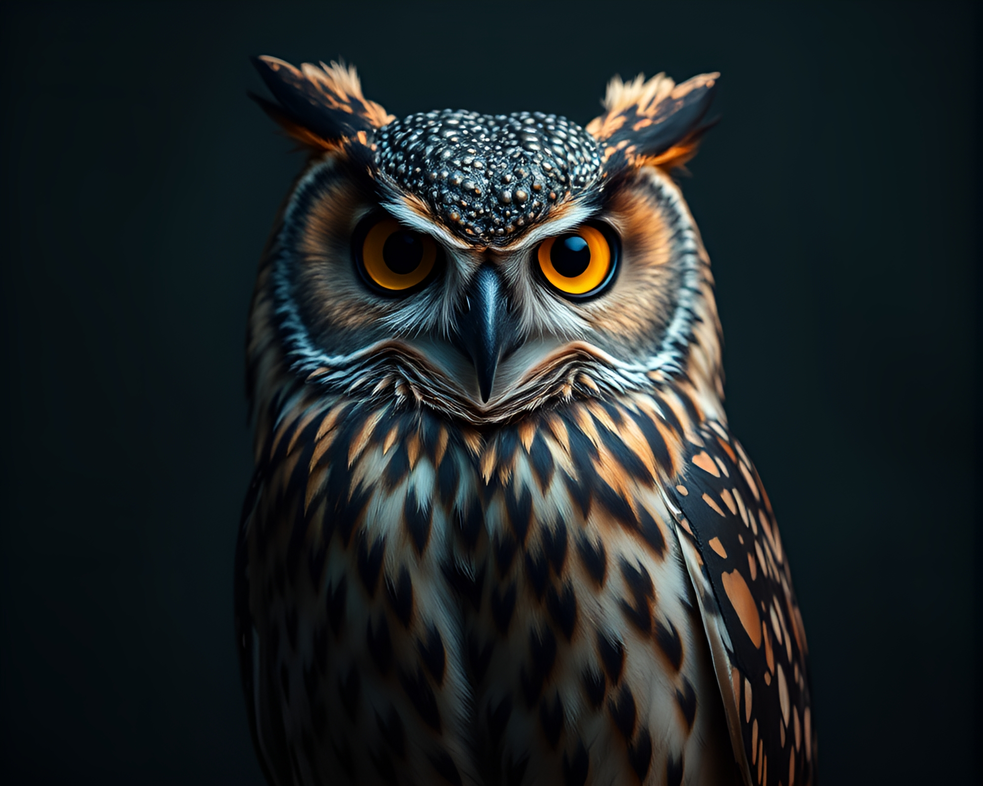 Majestic Owl in Ambient Bronze Studio Setting – free AI stock image