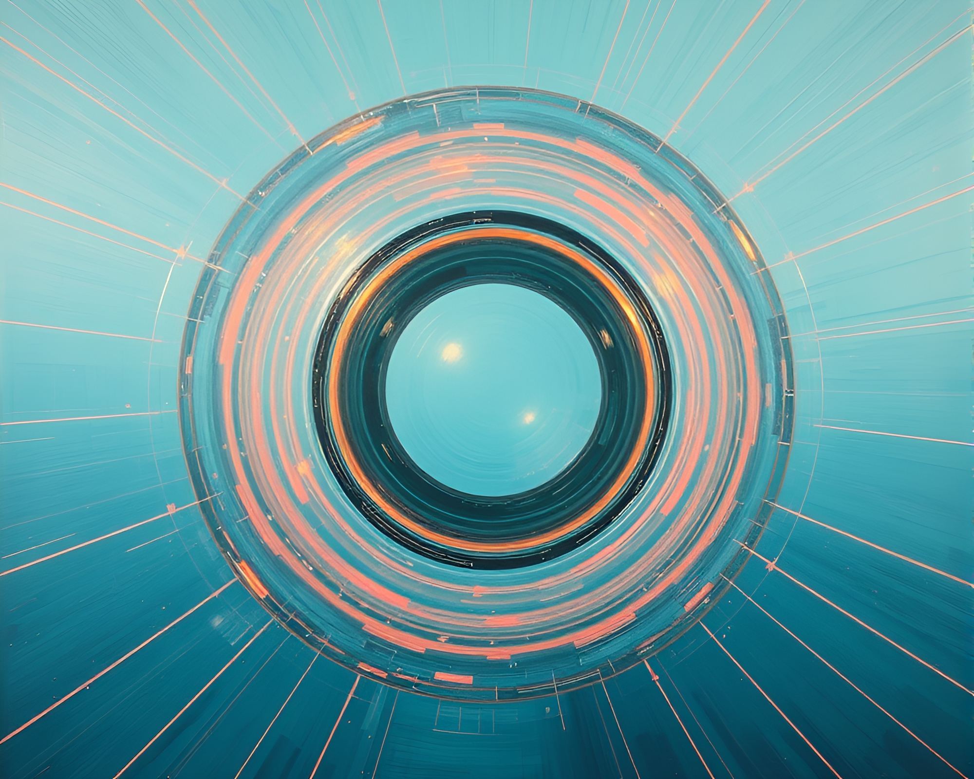 Quantum Teleportation Lens Distorted in Turquoise Oil Painting – free AI stock image