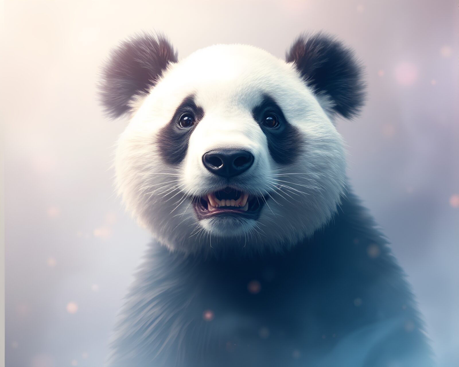 Majestic panda glowing in holographic depth layers with warmth