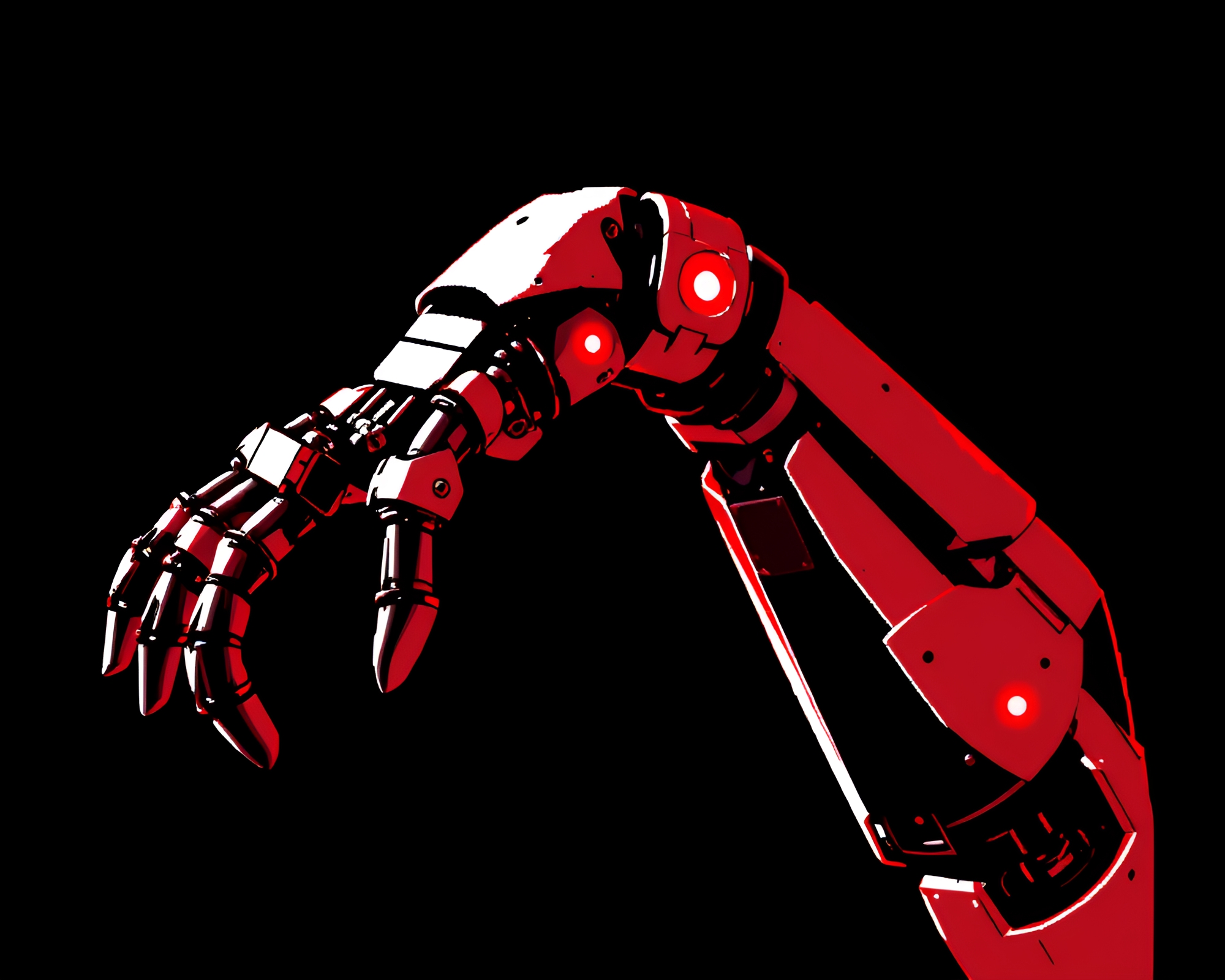 Monochrome Red Robotic Arm Pixelation Art – free AI stock image