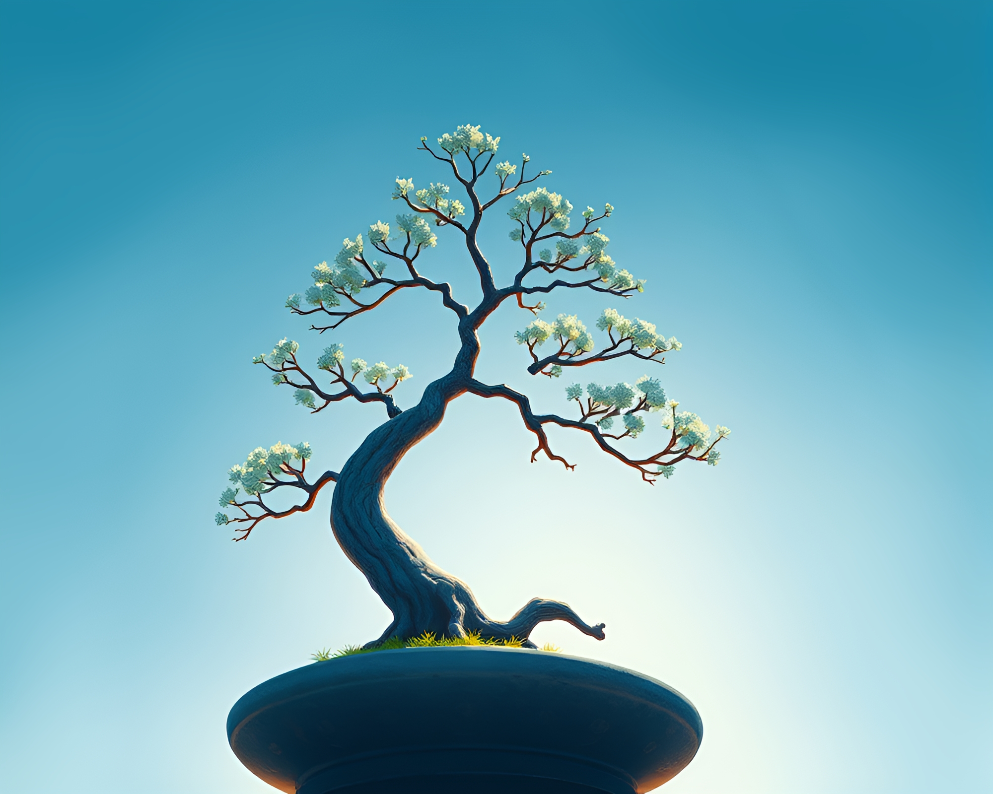 Enchanting Bonsai Tree Underneath Steel-Blue Sky – free AI stock image