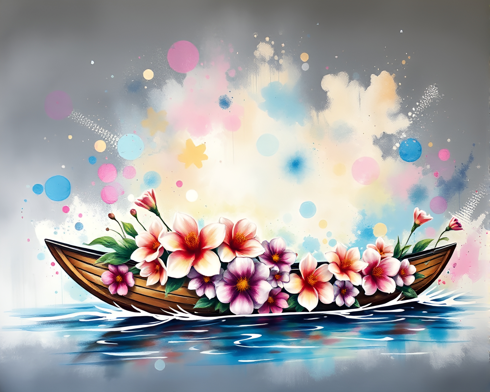 Hydrofoil Boat in Watercolor Blooms Mural – free AI stock image