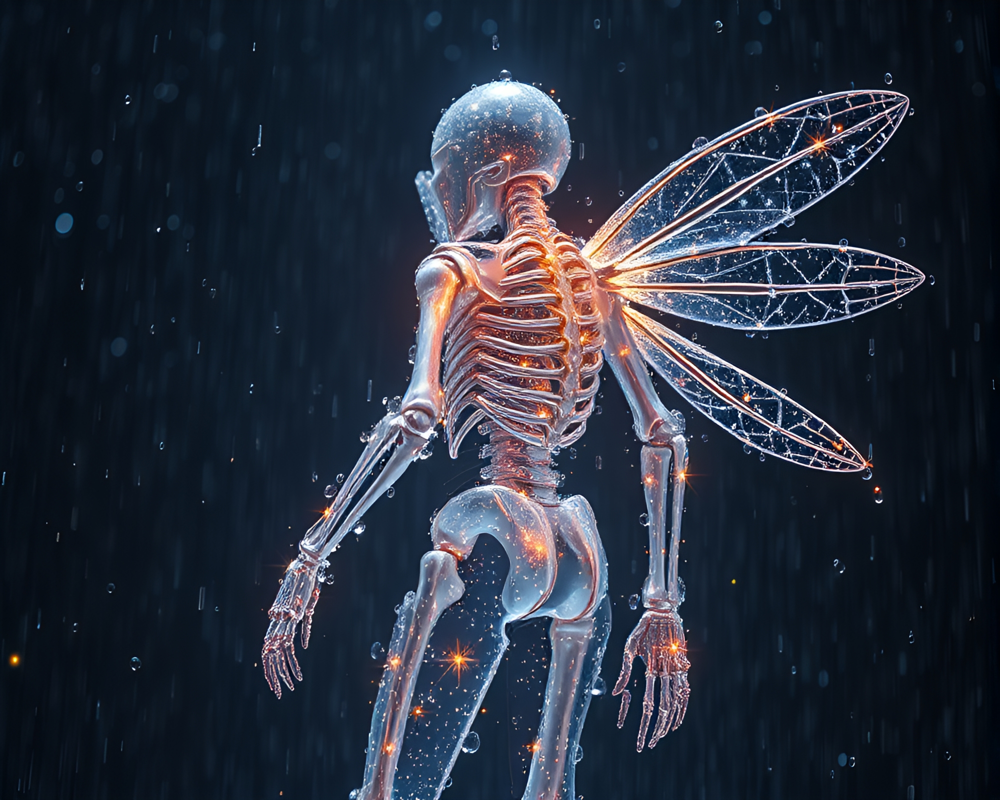 Glimmering Exoskeleton Suit: Water Droplets Op Art – free AI stock image