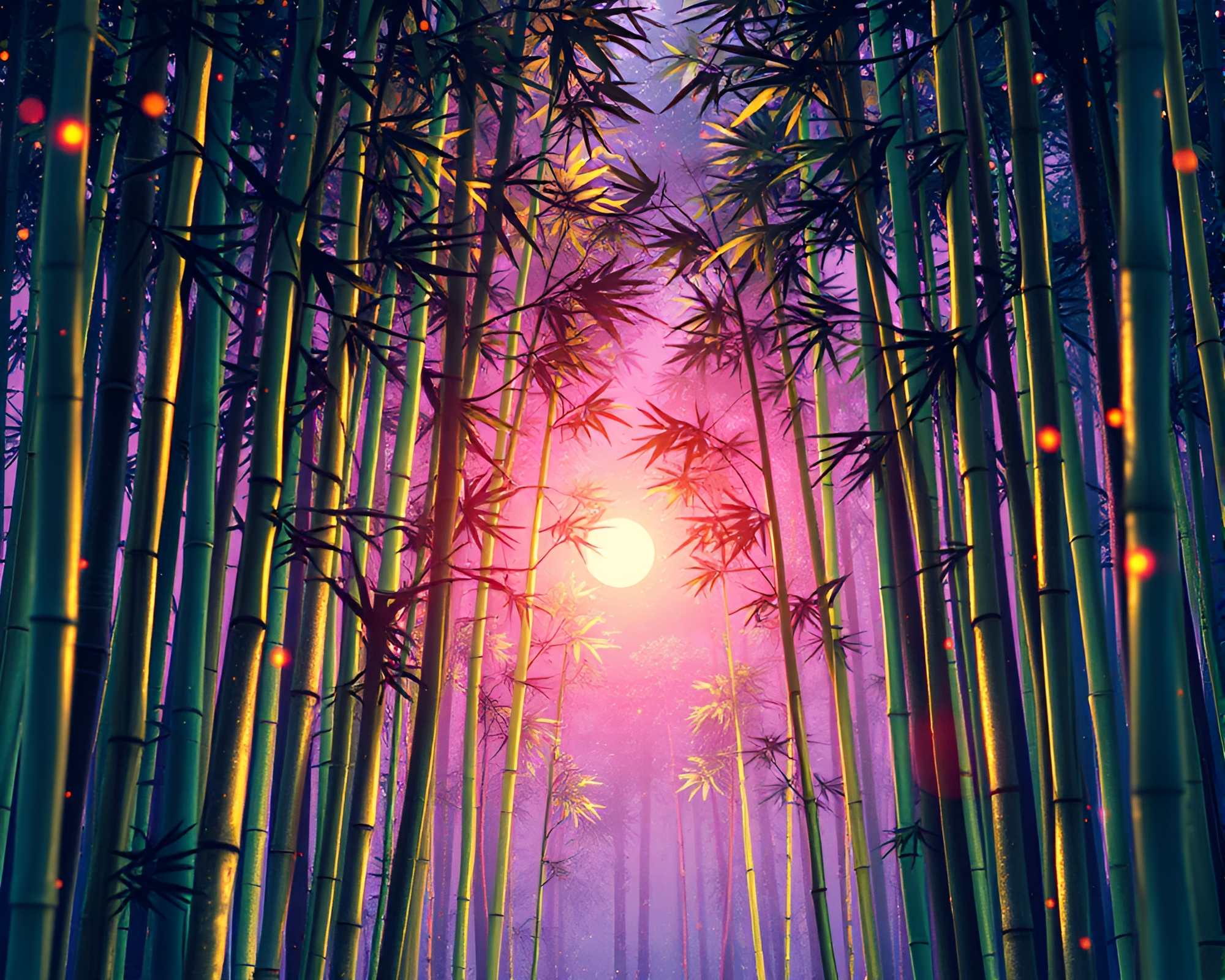 Chromatic Aberration in Metallic Bamboo Grove Illustration – free AI stock image