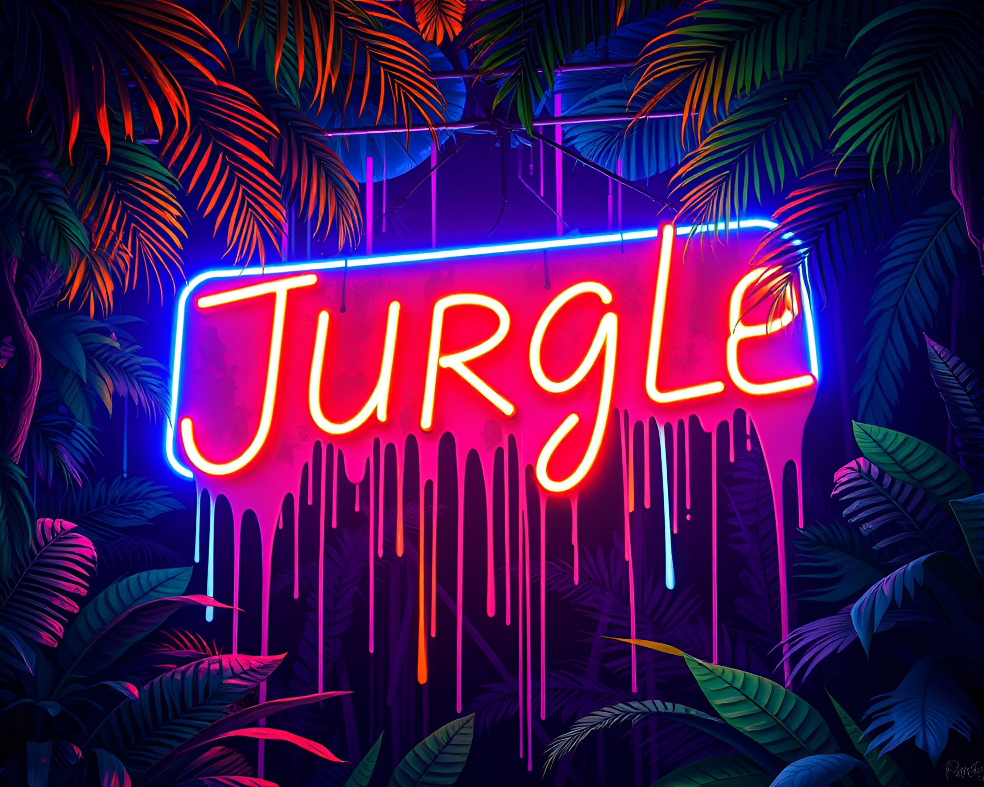 Neon Jungle: Spray Paint Drips Concept Art – free AI stock image