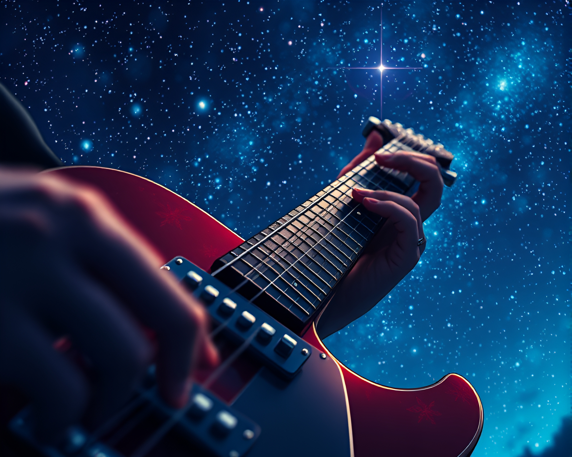 Guitar Strings under Starlit Sky Manga Illustration – free AI stock image