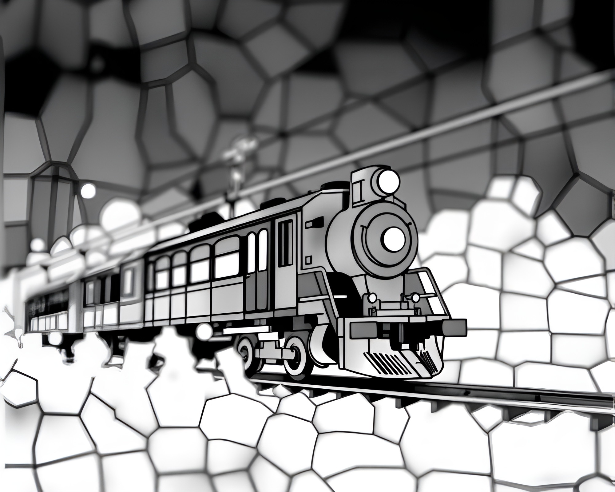 Magnetic Levitation Train Through Stained Glass Cityscape – free AI stock image