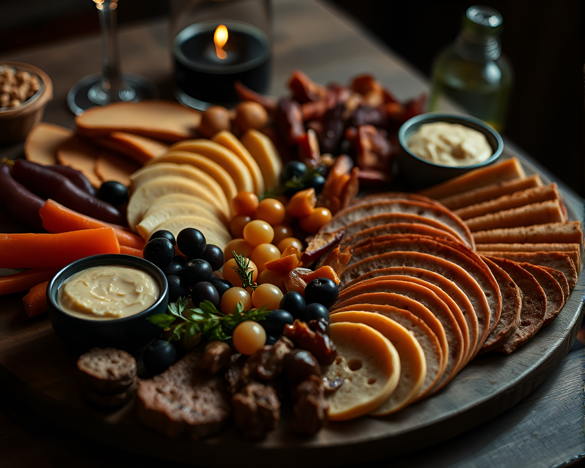 Film Noir Charcuterie Sensation with Depth Layering – free AI stock image