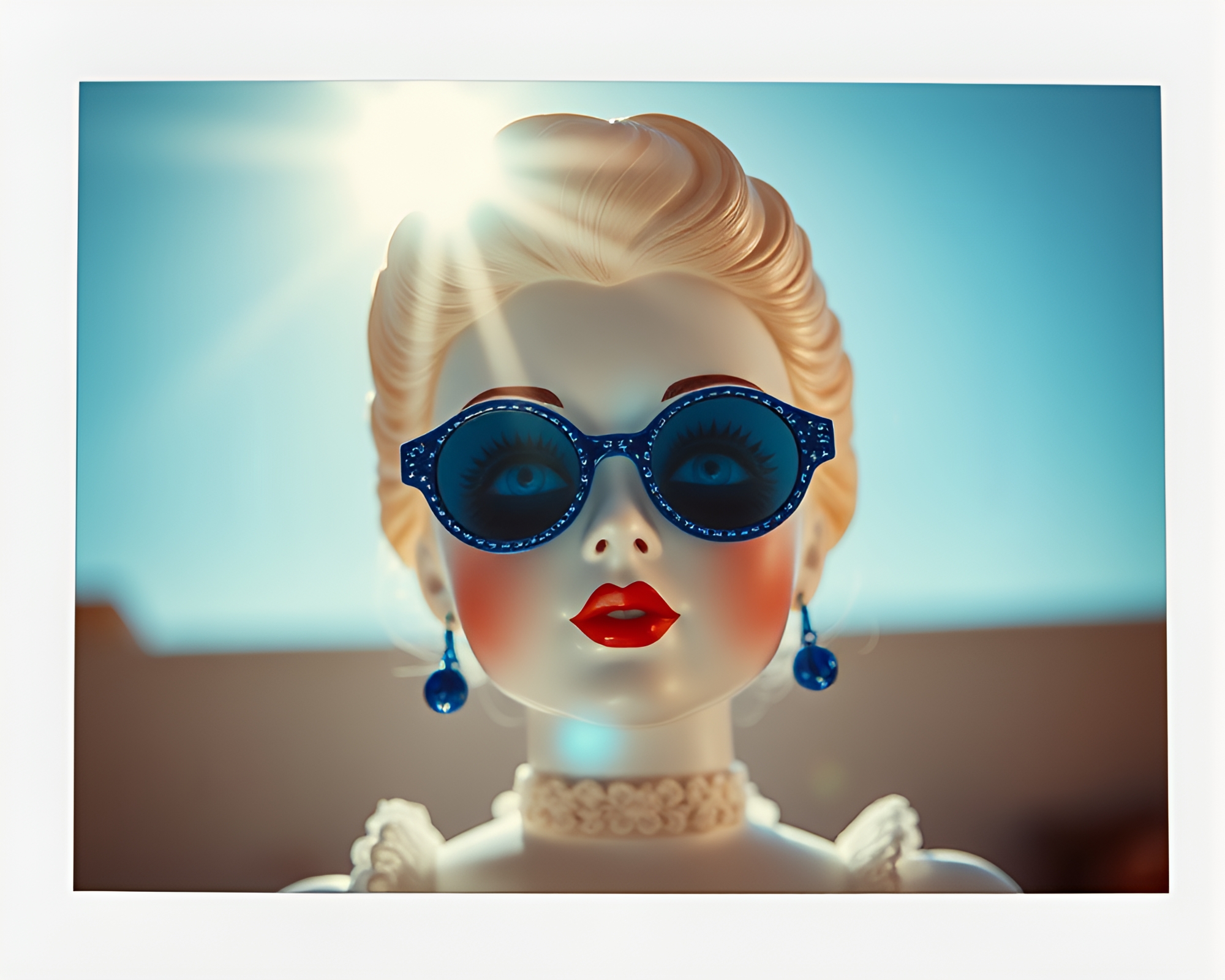 Sunlit Porcelain Doll in Cobalt Blue – free AI stock image