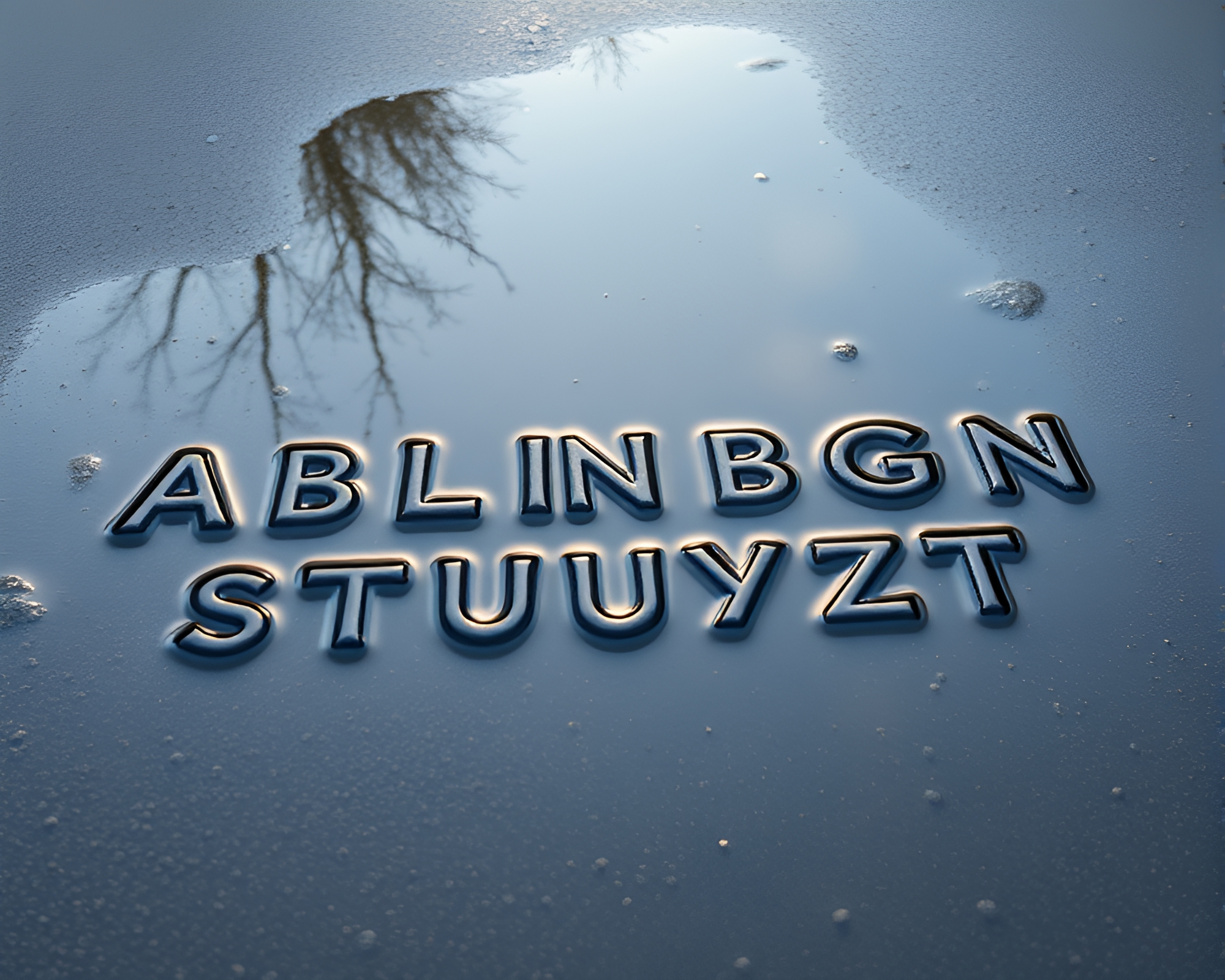 Minimalist Puddle Reflection with Runic Alphabet in Triadic Colors – free AI stock image
