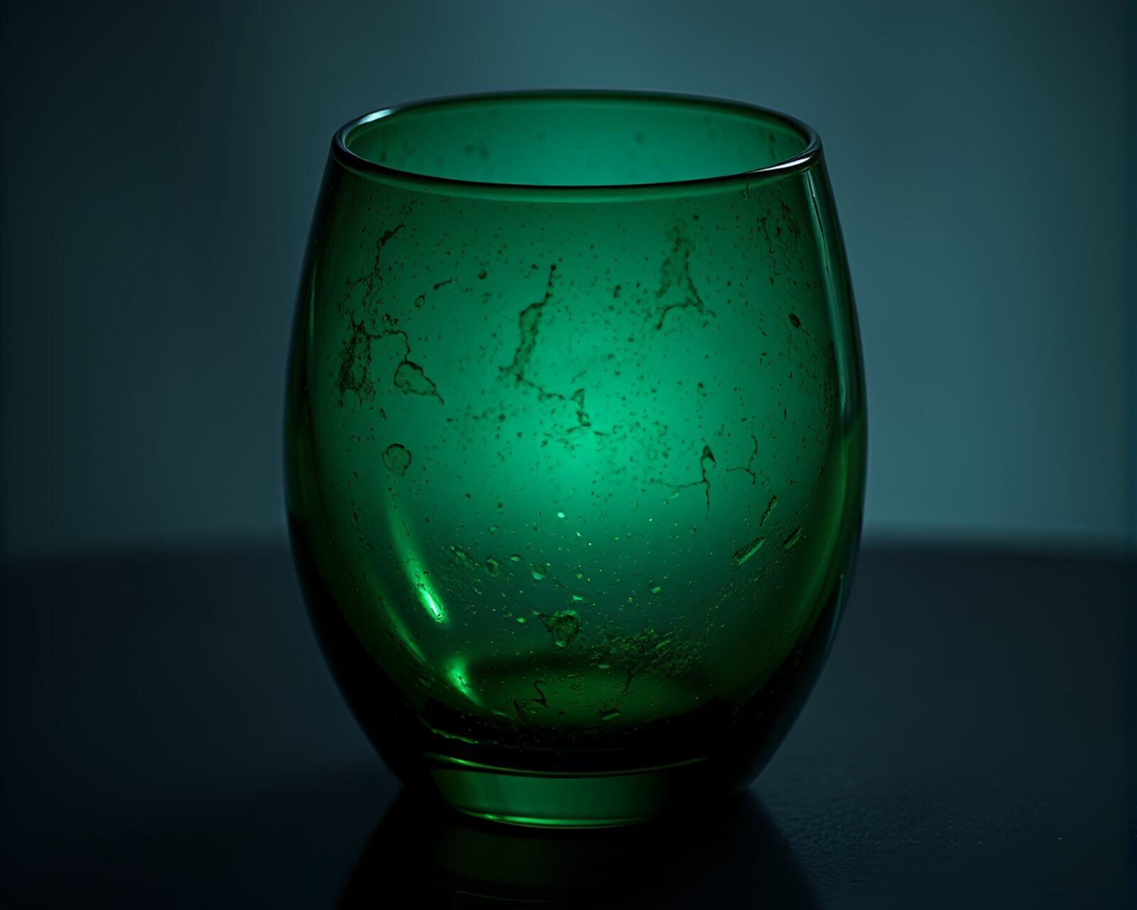 Shimmering glass ball encased in aged green copper design