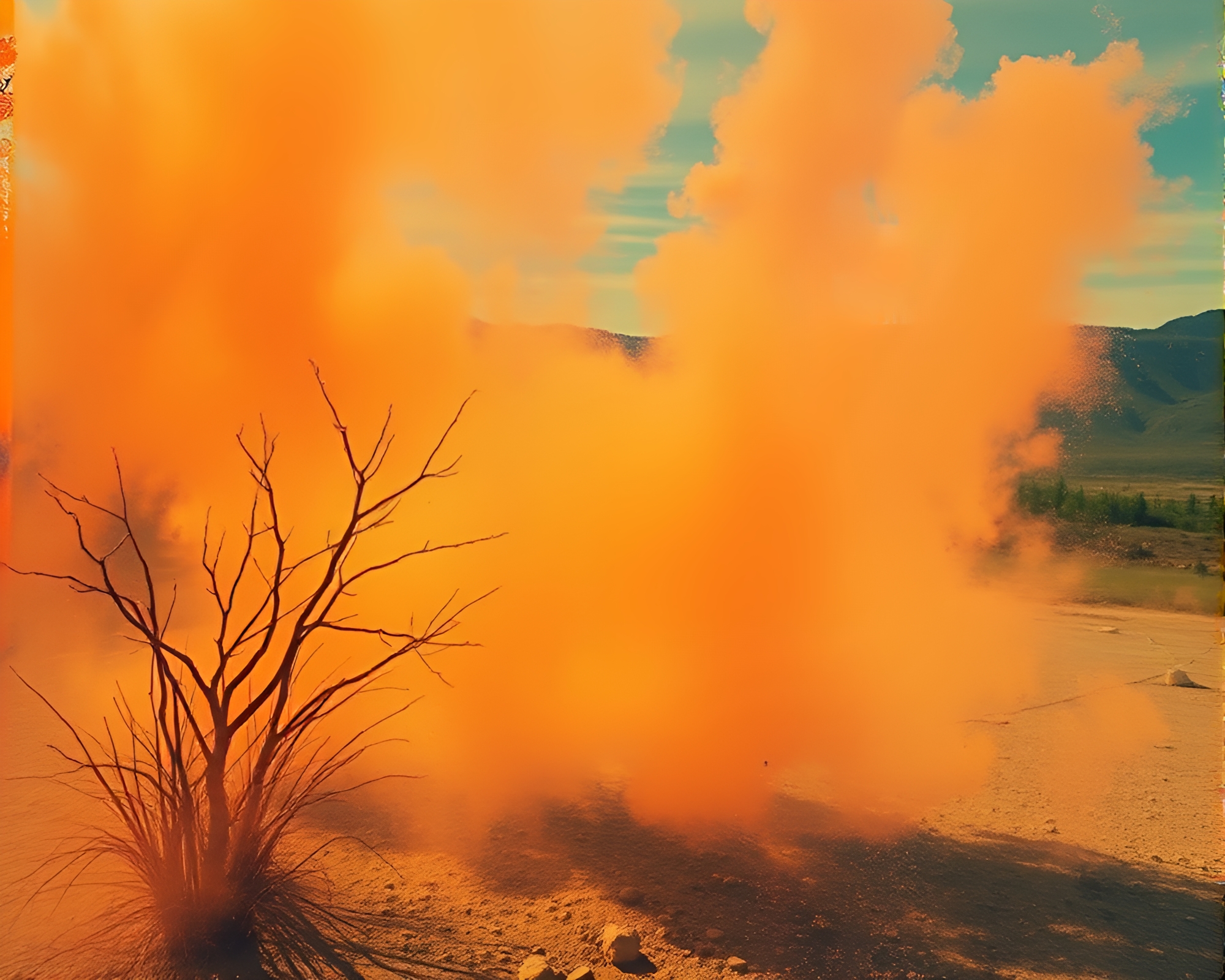Surreal Hot Spring with Dust Overlay – free AI stock image