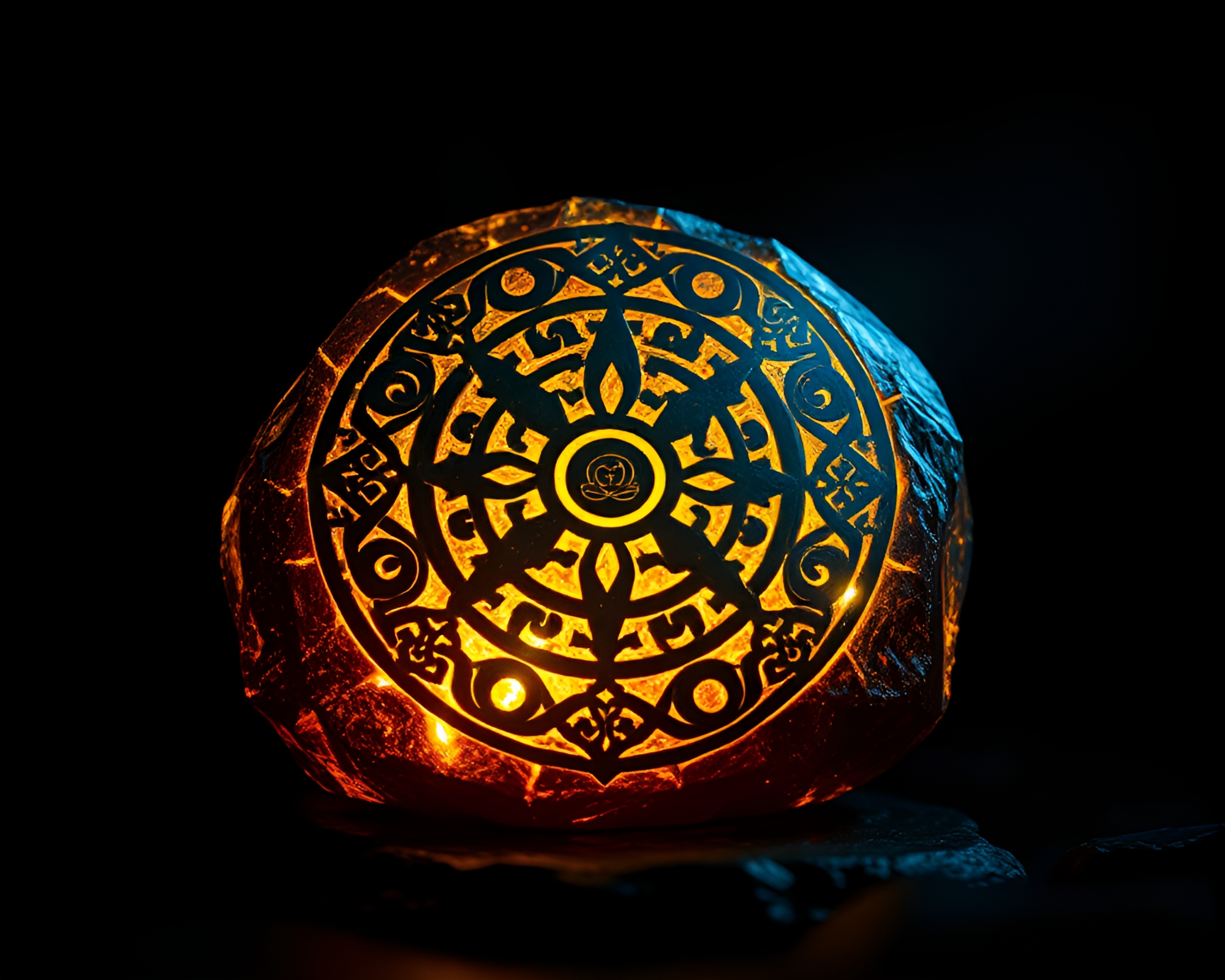 Glowing Rune Stone in Hologram Silhouette – free AI stock image