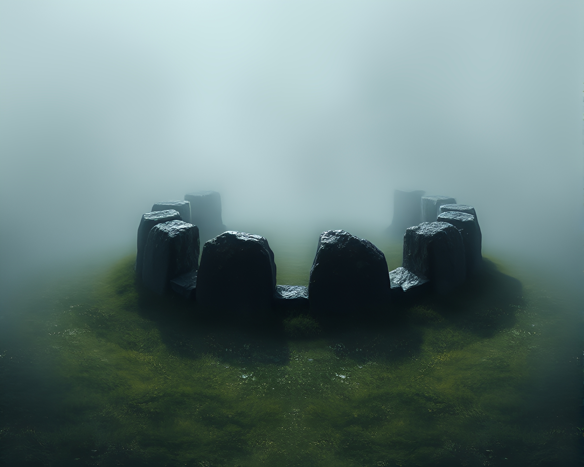 Misty Stone Circle adorned with Dew Drops – free AI stock image
