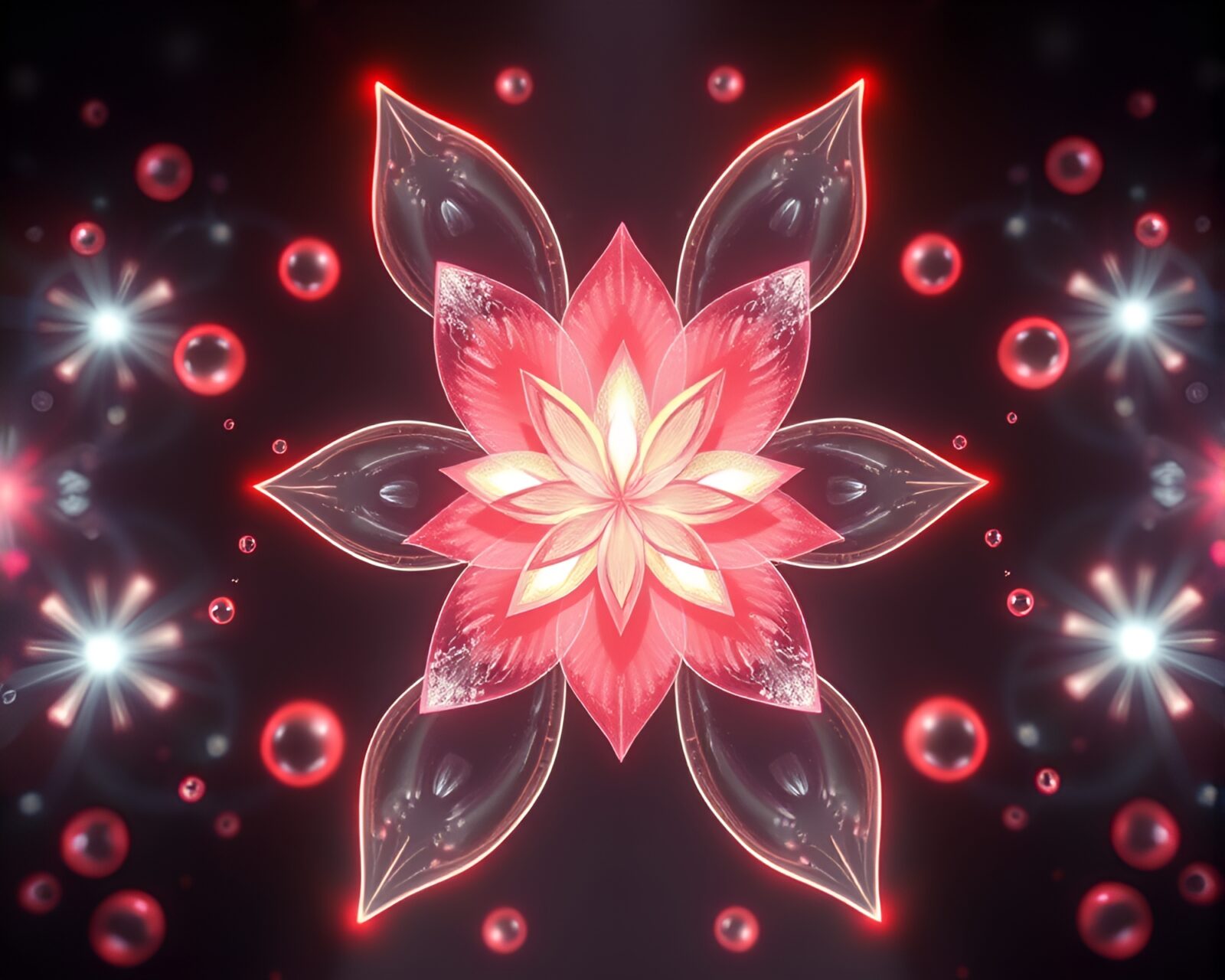 Colorful origami flowers in glowing futuristic cluster.