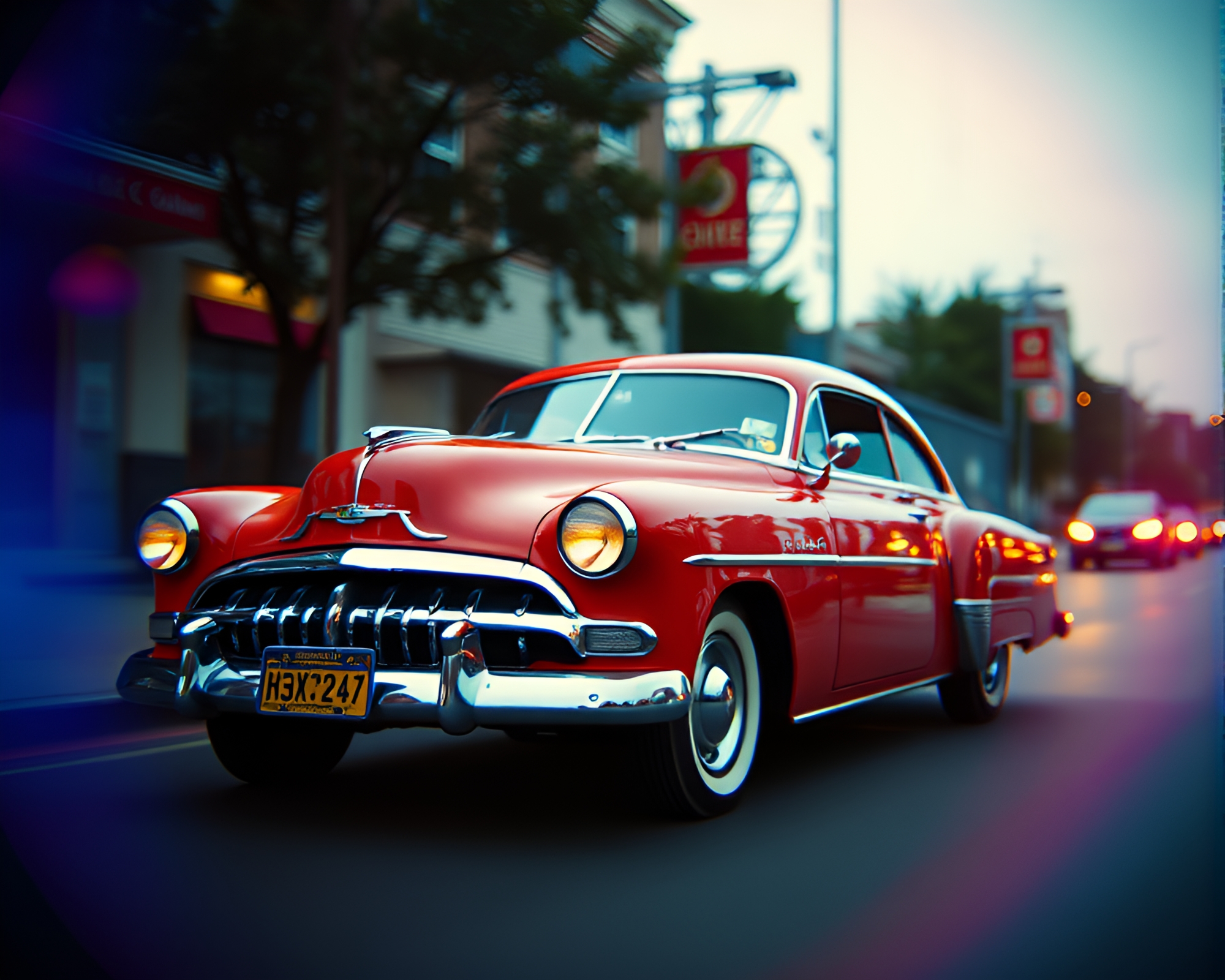 Retro Car Racing through Pixelated Urban Streets – free AI stock image