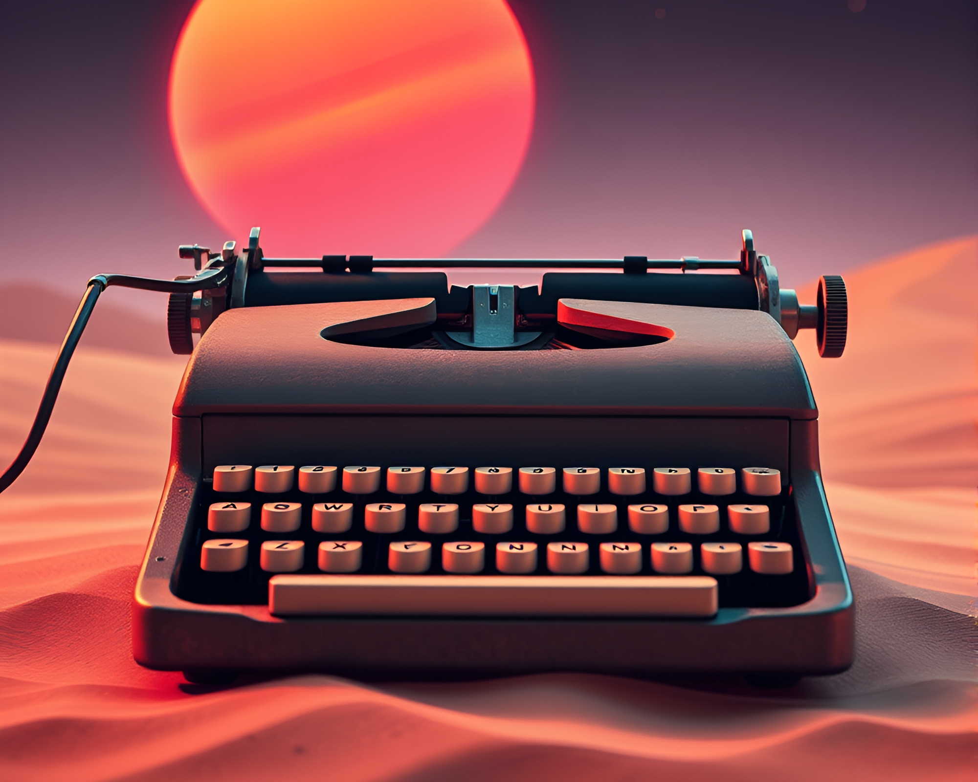Futuristic Antique Typewriter in Desert Sands – free AI stock image