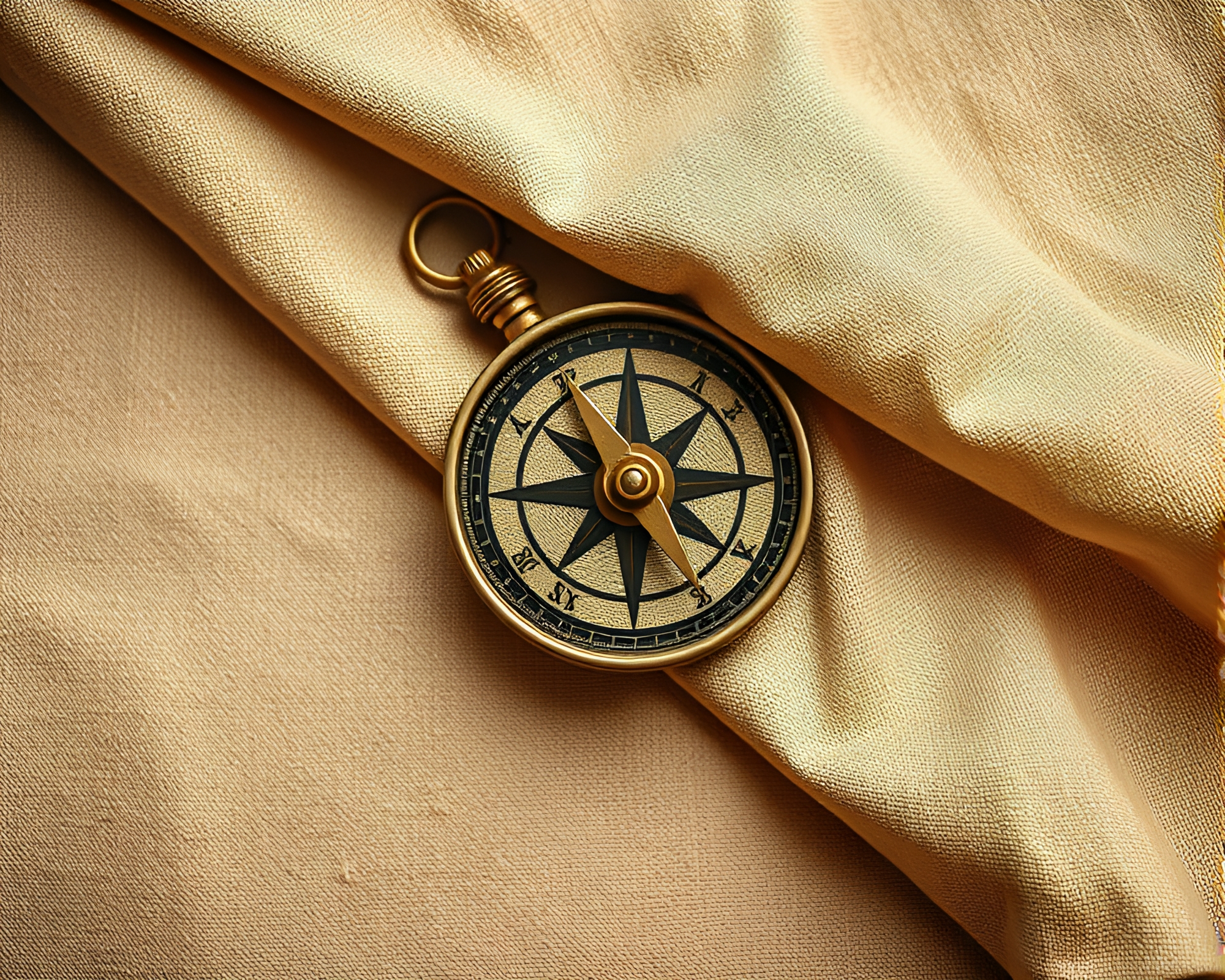 Antique Compass in Sepia Fabric Folds Line Art – free AI stock image