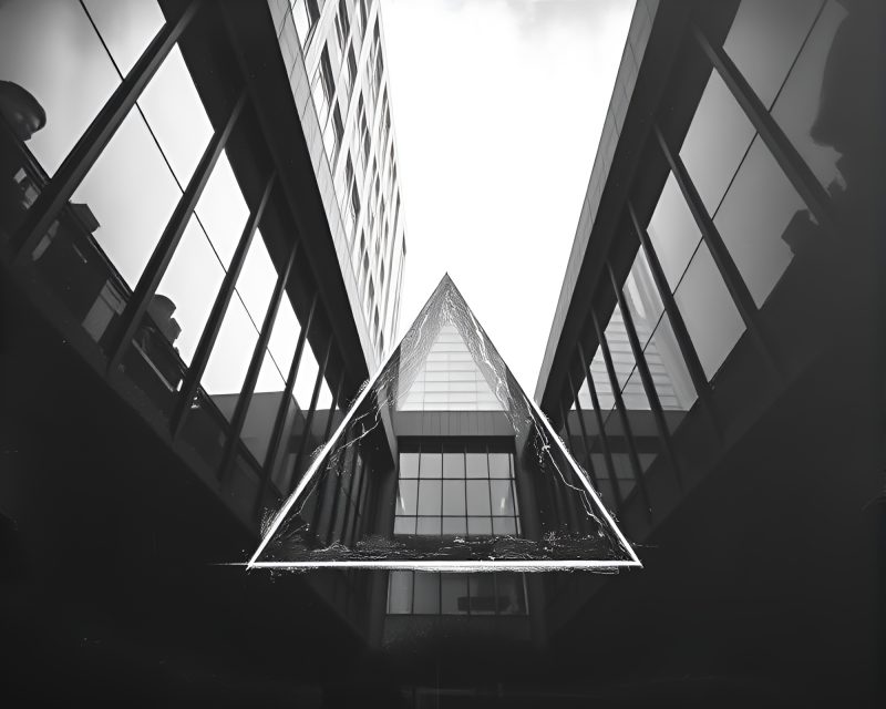 Candid Moment at Brutalist Prism Building – free AI stock image