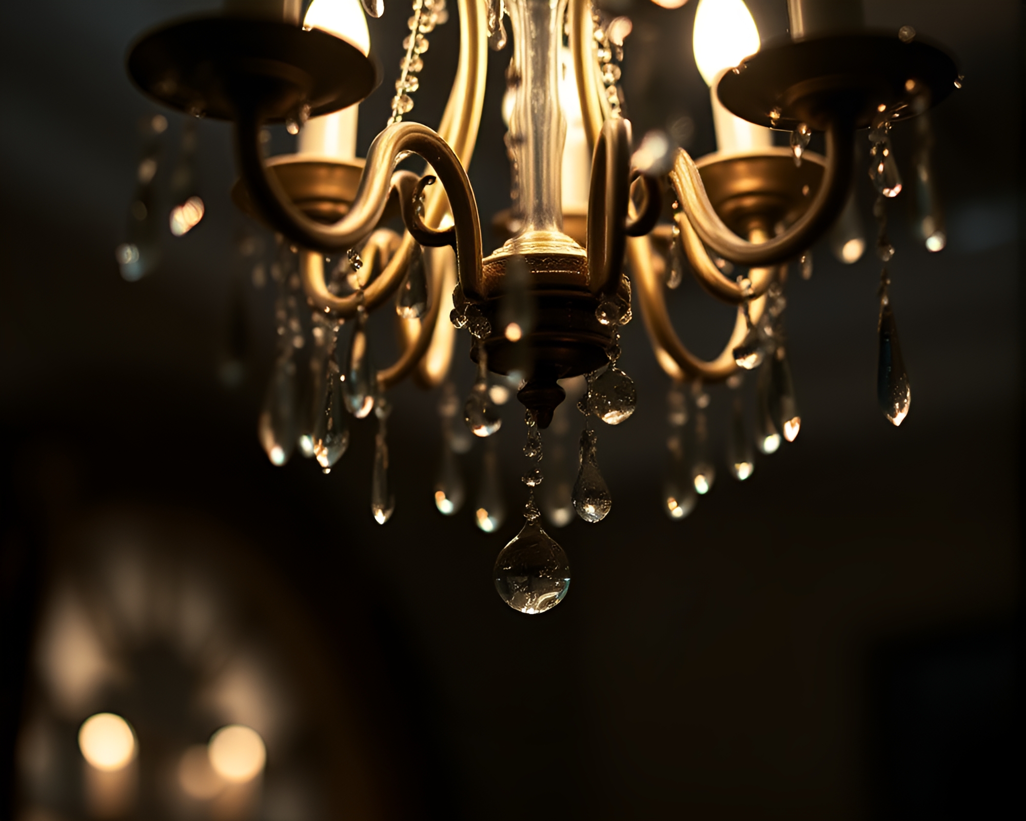 Victorian Chandelier in Dew Drops Miniature Scene – free AI stock image