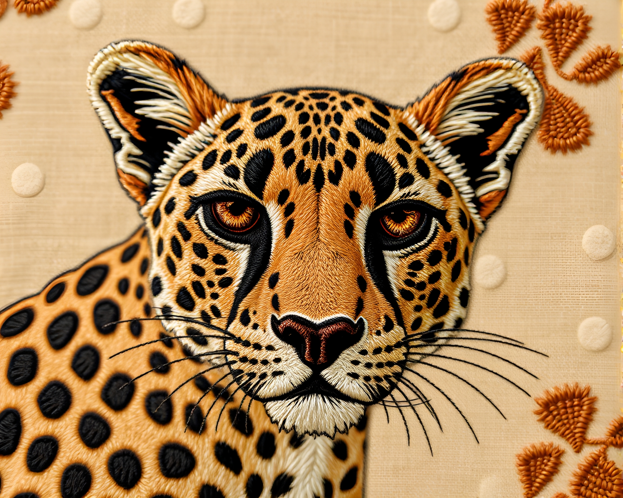Cheetah Embroidered Detail Screen Printed Artwork – free AI stock image