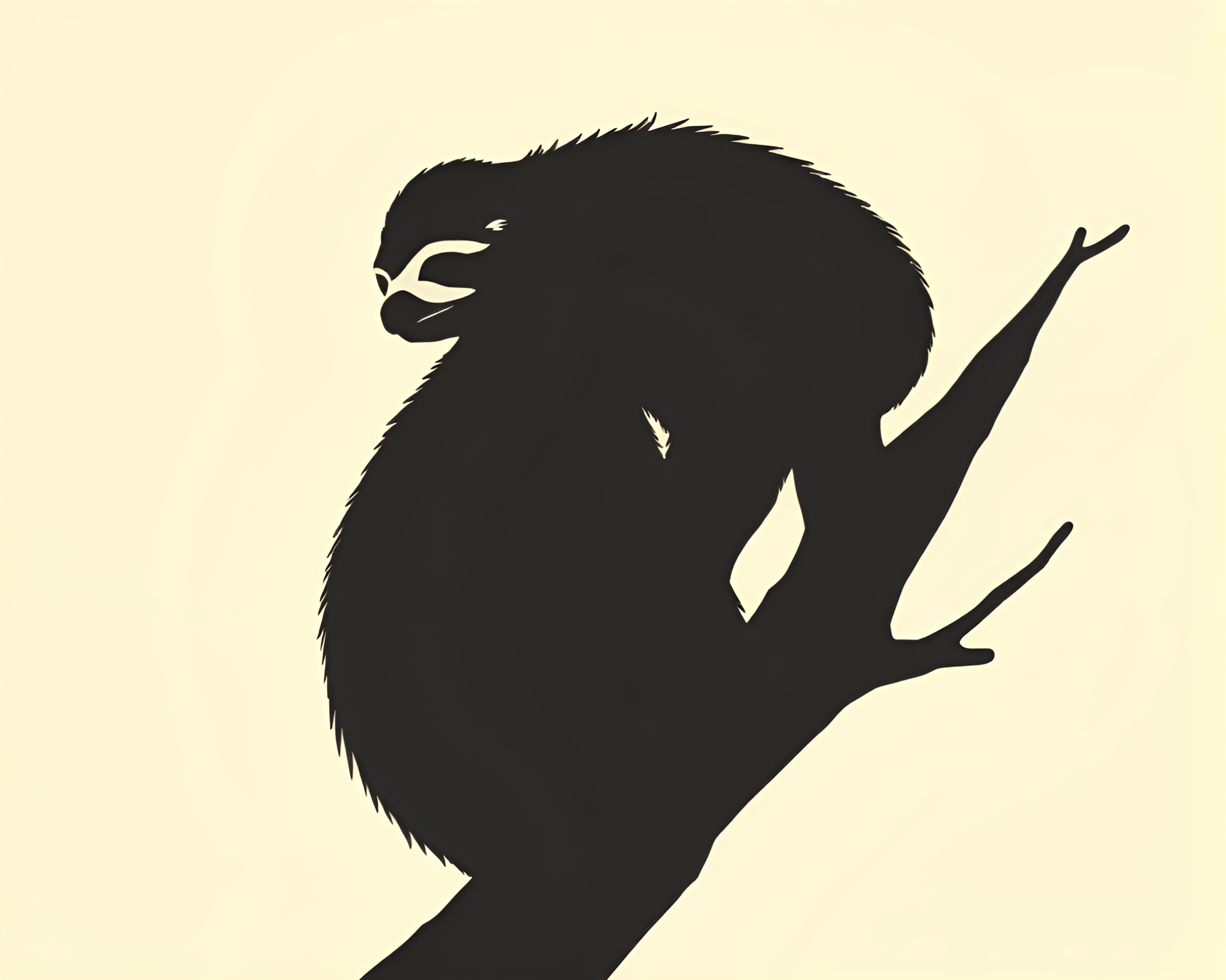 Pastel Woodcut Print of Sloth Silhouette in Shadows – free AI stock image