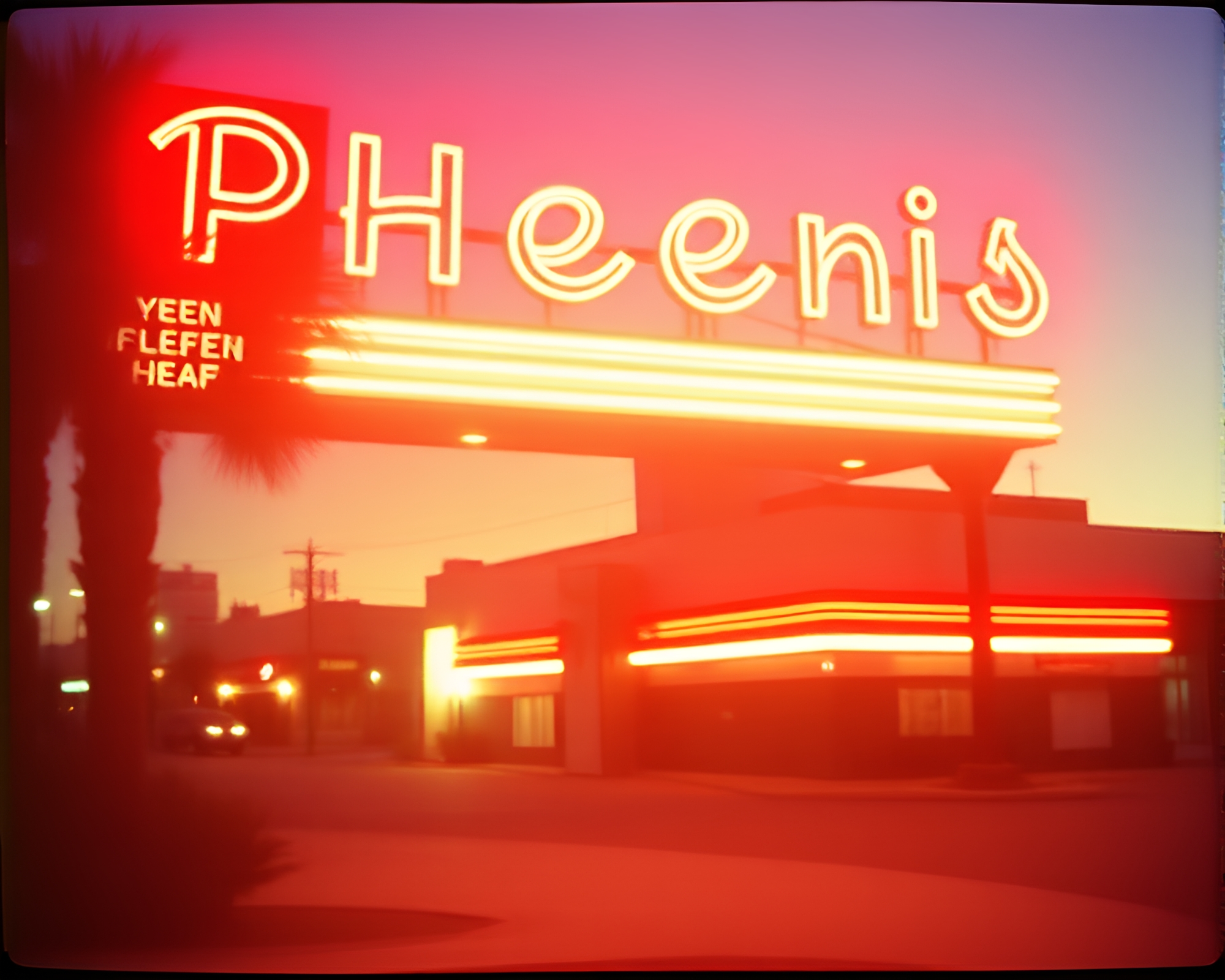 Neon Phoenix Film Burn Fantasy Scene – free AI stock image