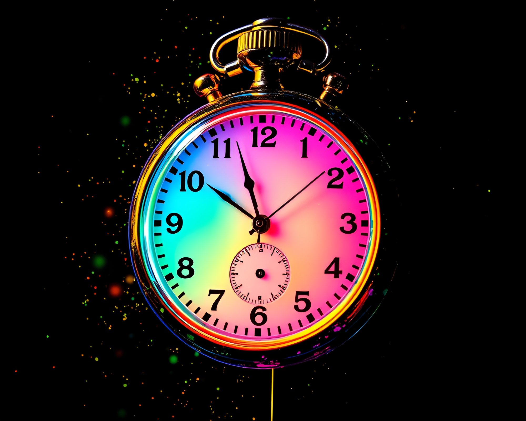 Neon X-Ray Pocket Watch with Acrylic Splatters – free AI stock image