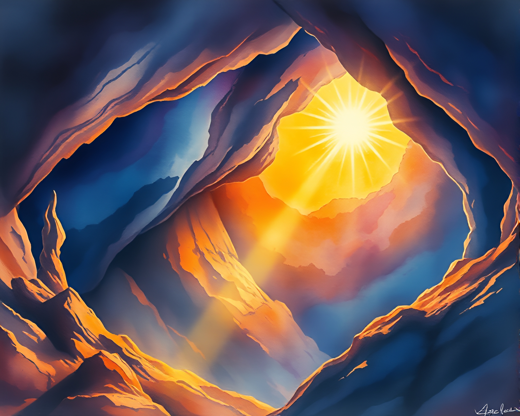 Glowing Cavern Watercolor Painting Medium Shot – free AI stock image