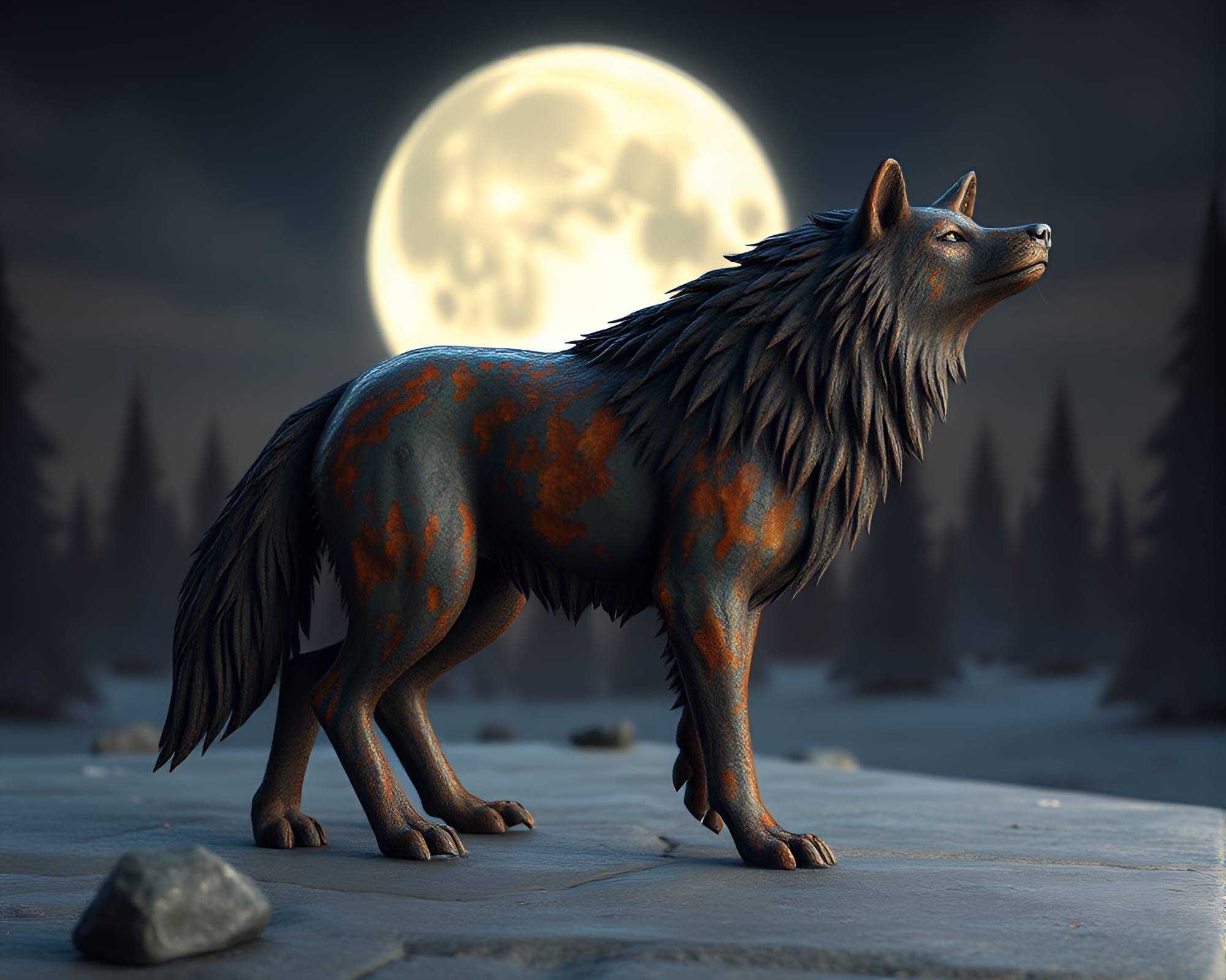 Moonlit Wolf with Sapphire Glow – free AI stock image