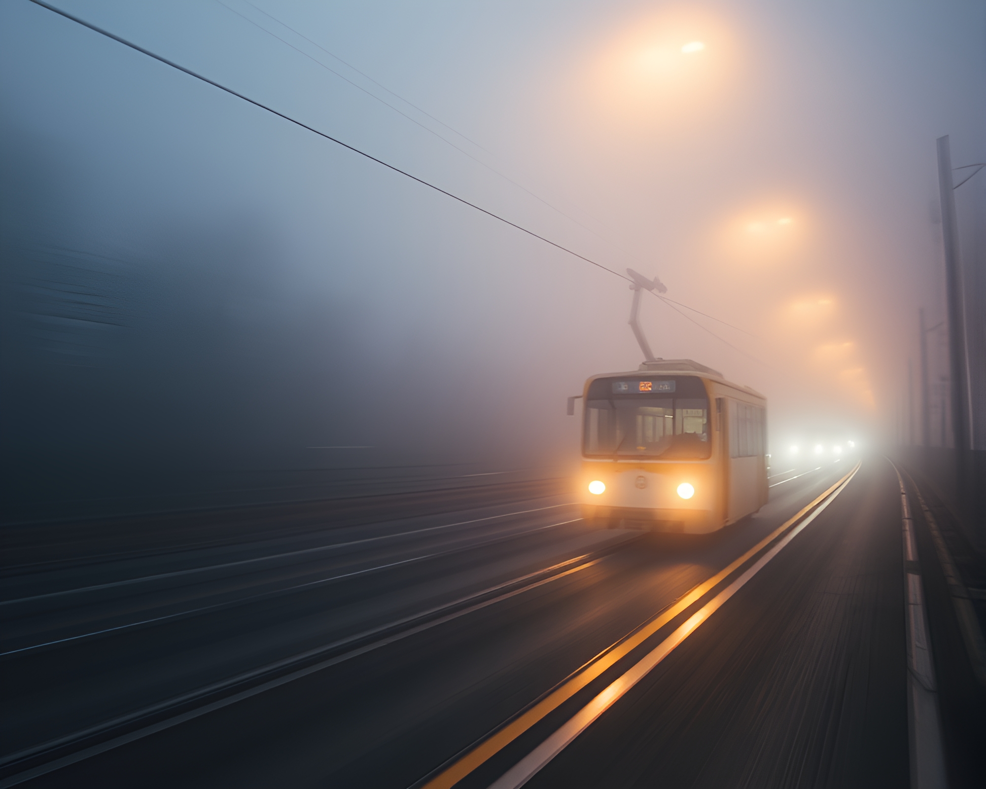 Majestic Cable Car Journey Through Foggy Mountains – free AI stock image
