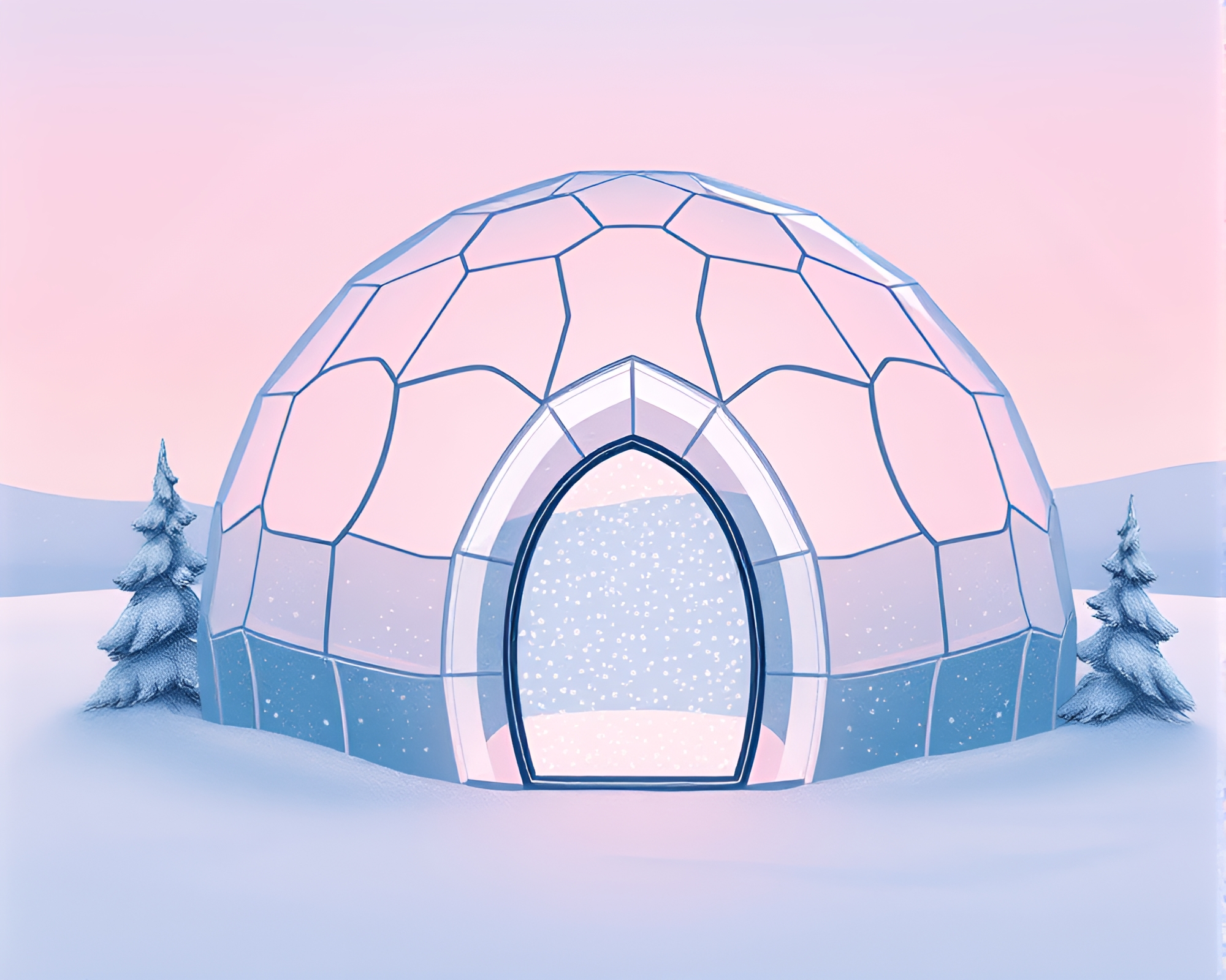 Stippling Glass Igloo in Blush Pink Toon Shading – free AI stock image