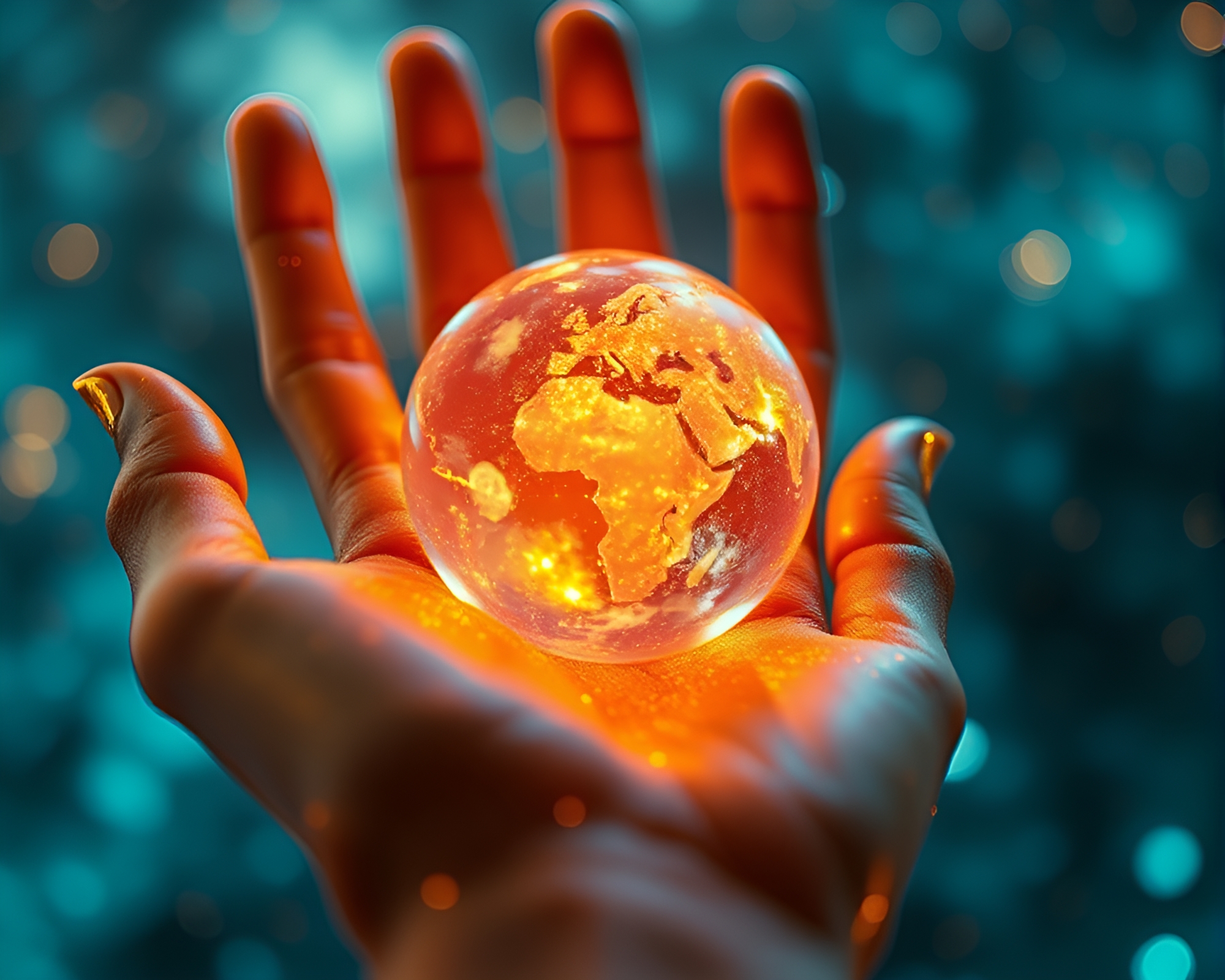 Gilded Cybernetic Hand in Planetary Pastel Stereoscopic – free AI stock image