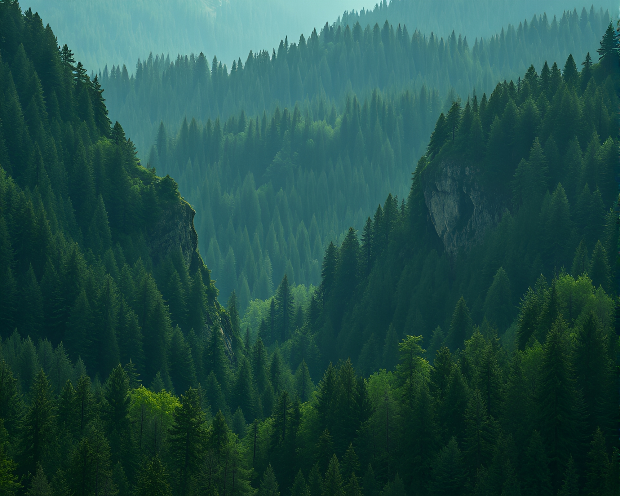 Surreal Lens-Distorted Plateau in Forest-Green Lithograph – free AI stock image