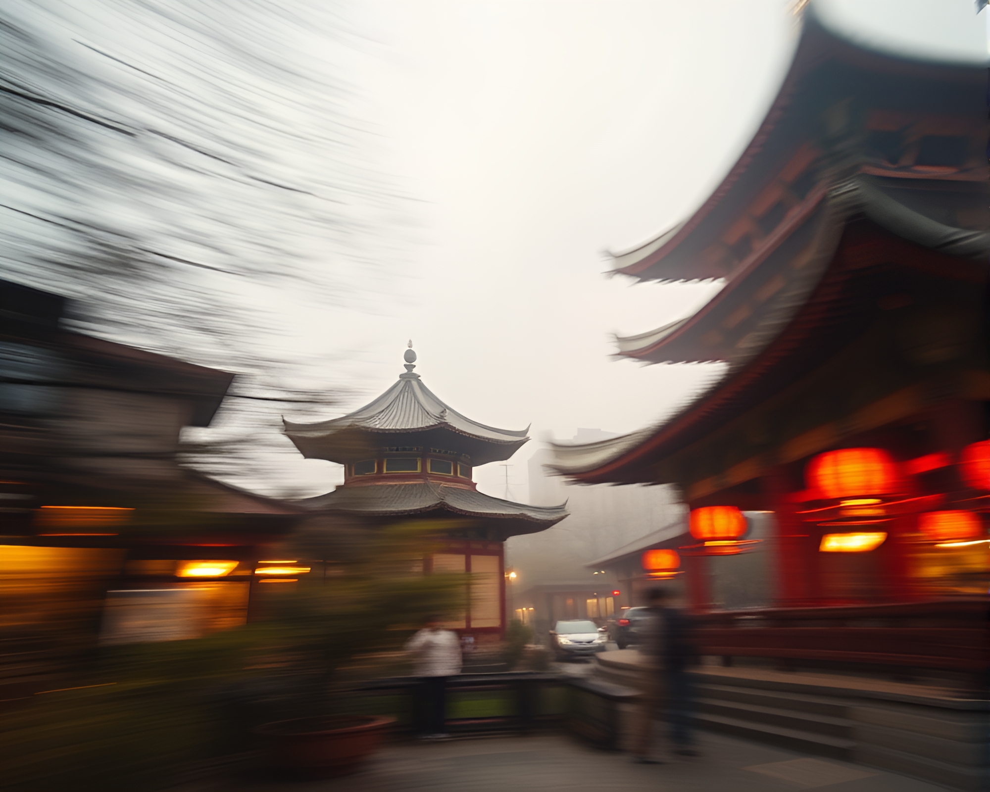 Pan Motion Blur Pagoda Cinemagraph – free AI stock image