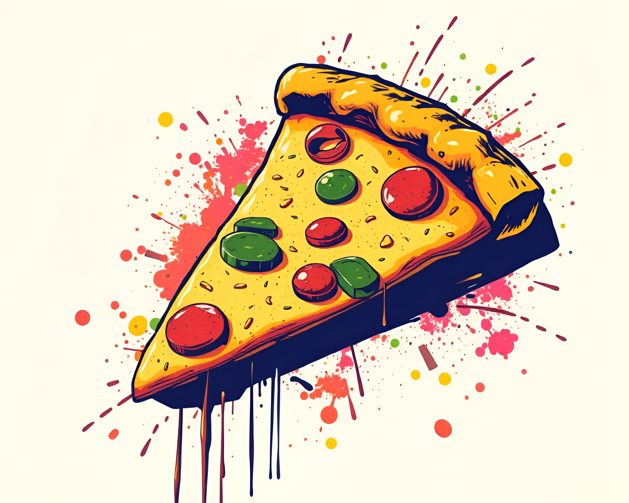 Sliced Pizza Splatter Art with Tilted Angle – free AI stock image