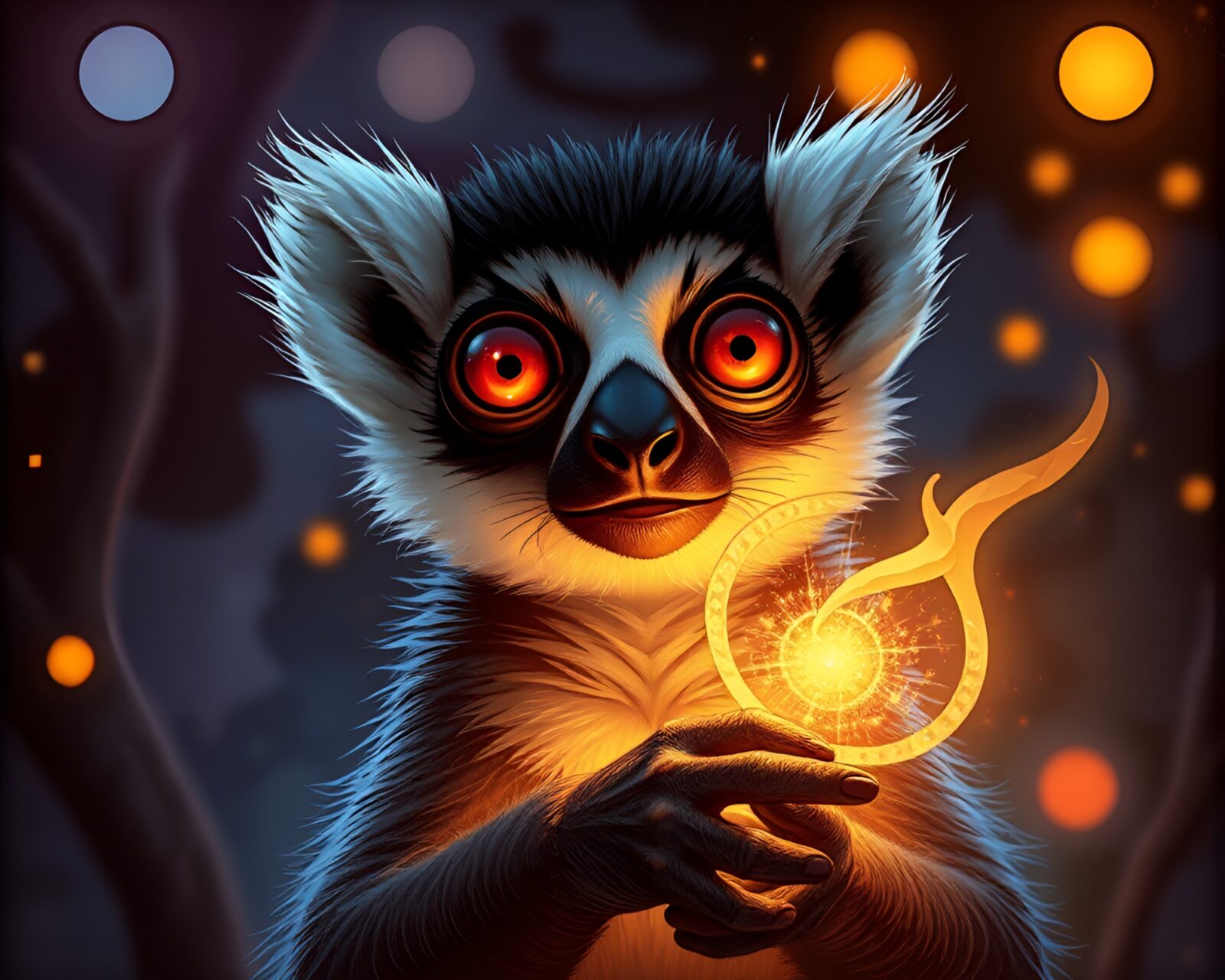 Fantastical steampunk artwork featuring a mystical lemur sorcerer
