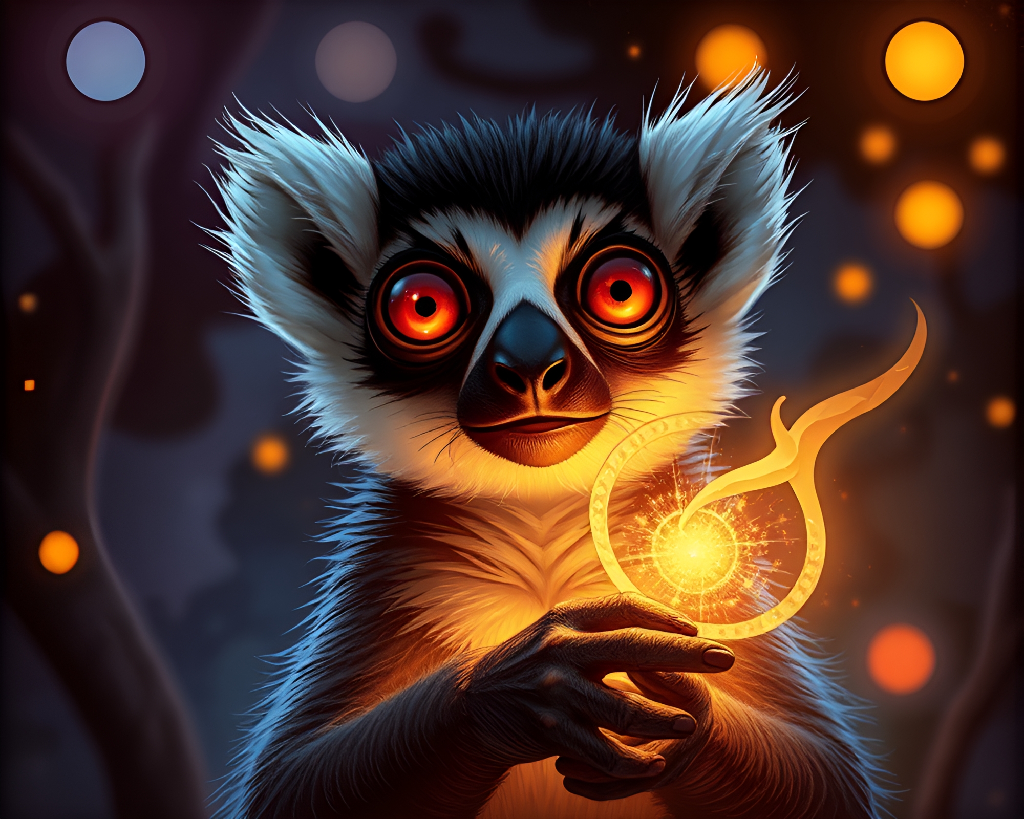 Steampunk Lemur Sorcery Glow Illustration – free AI stock image