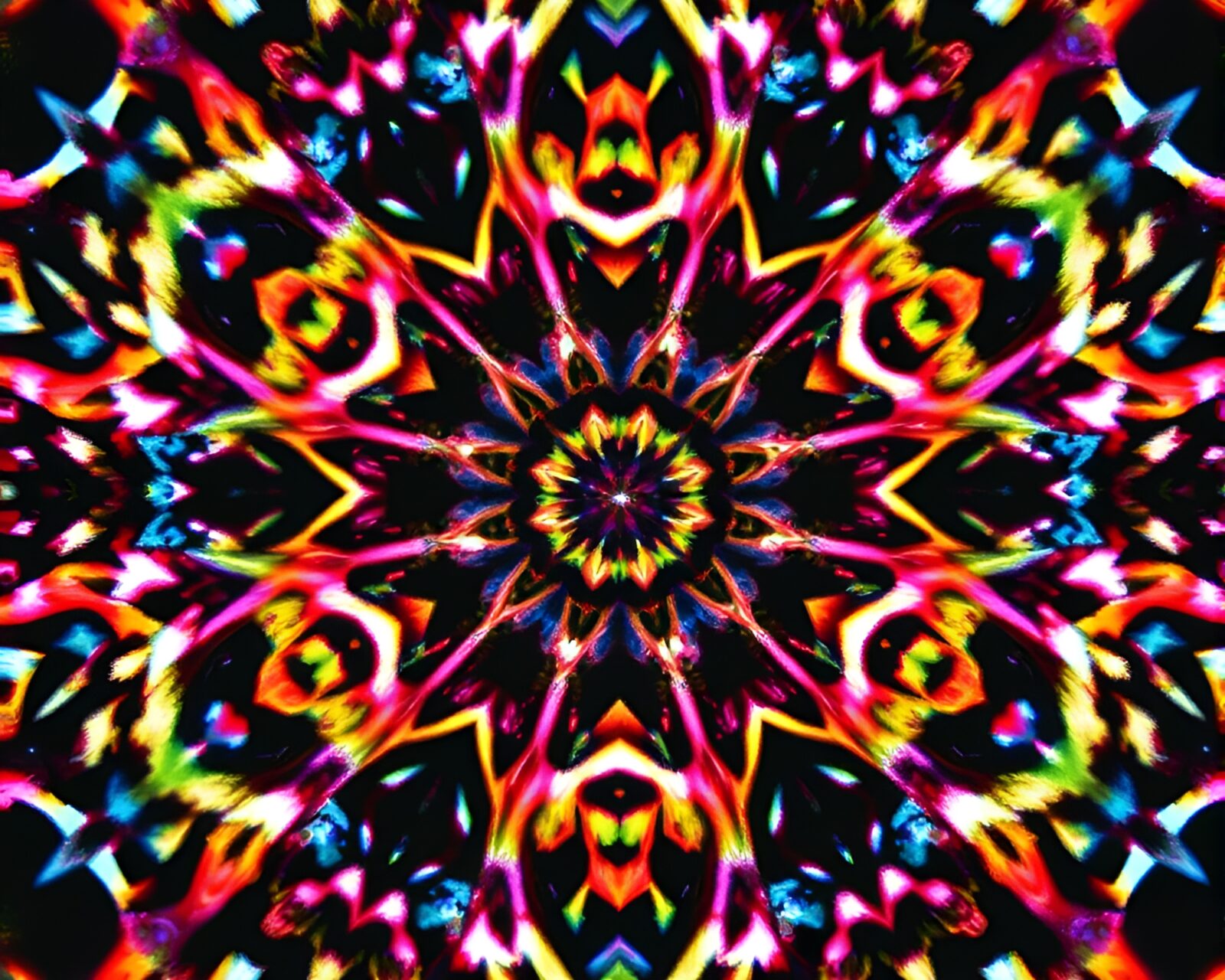 Abstract kaleidoscope design in chalk on pixelated background